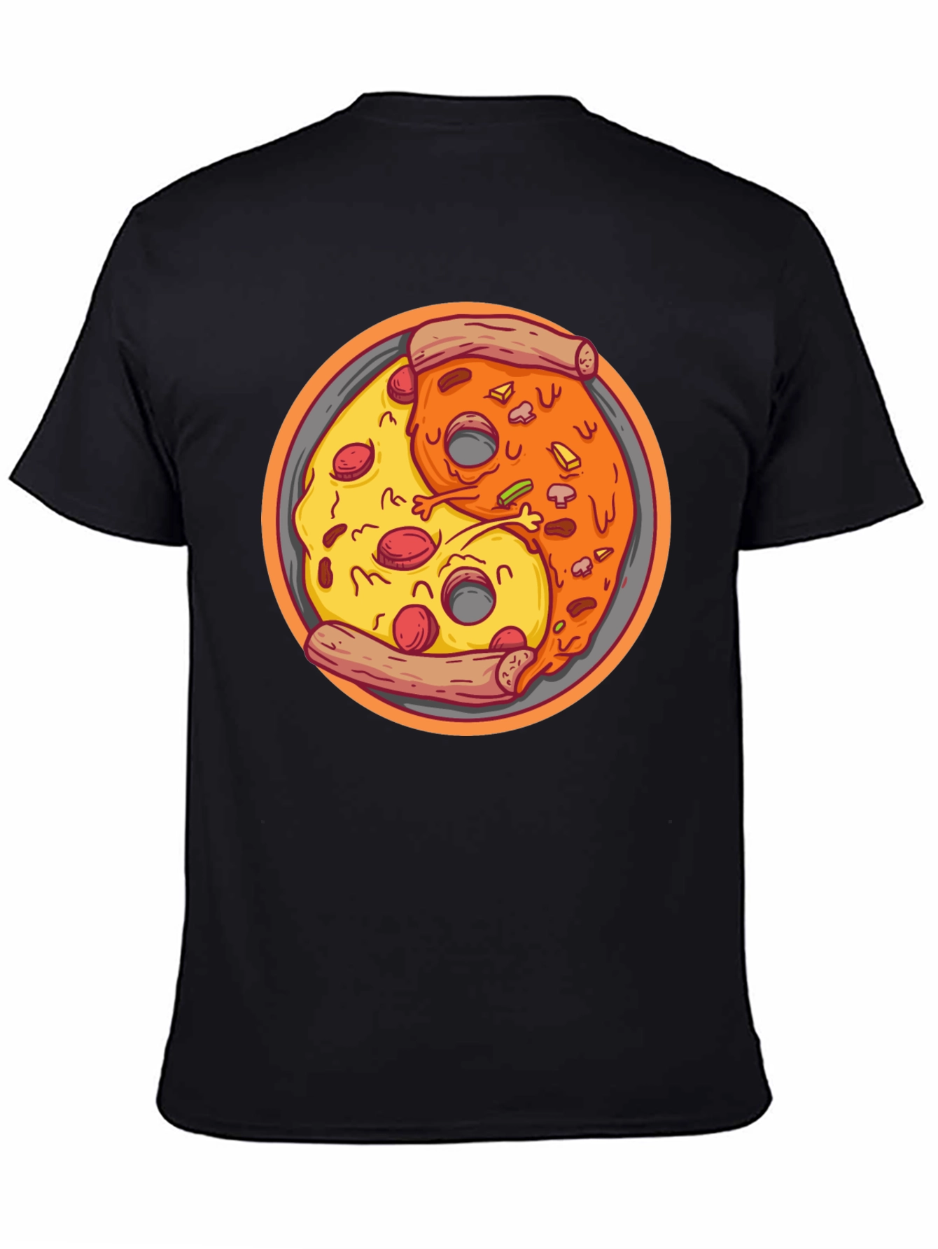 Yin Yang Pizza Graphic Tee - Unisex Black T-Shirt
