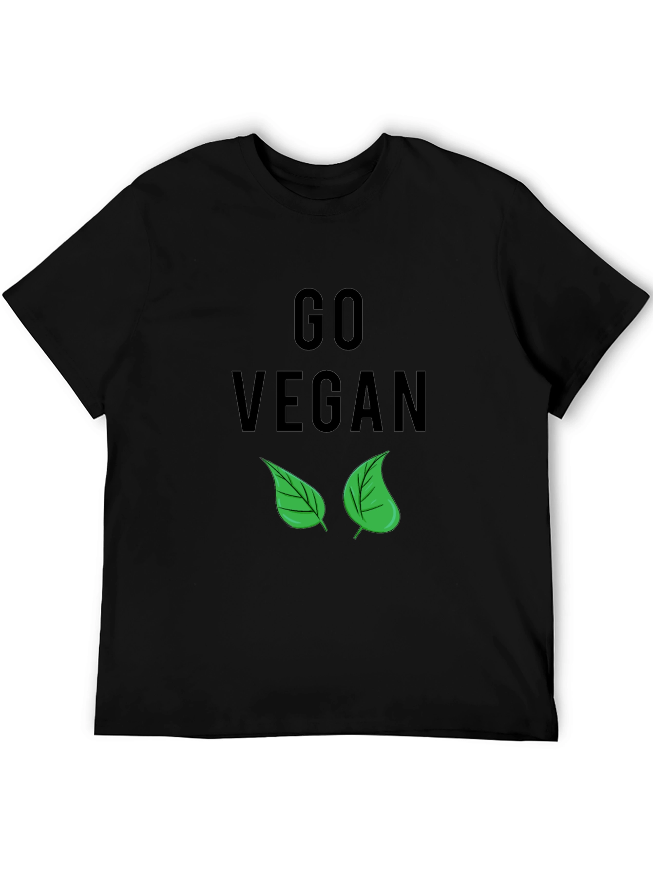Go Vegan T-Shirt - Black with Leaf Design
