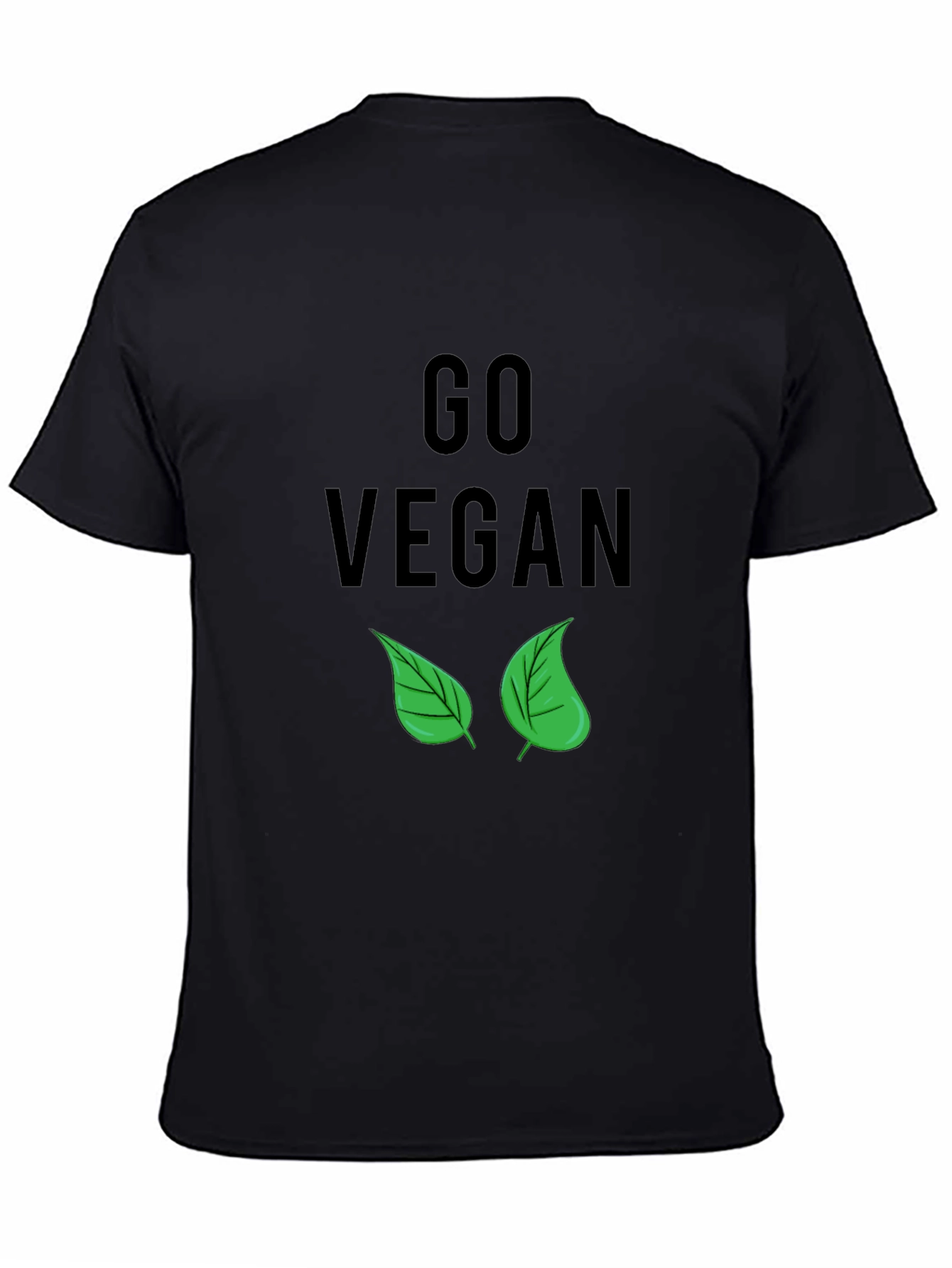 Go Vegan T-Shirt - Black with Leaf Design