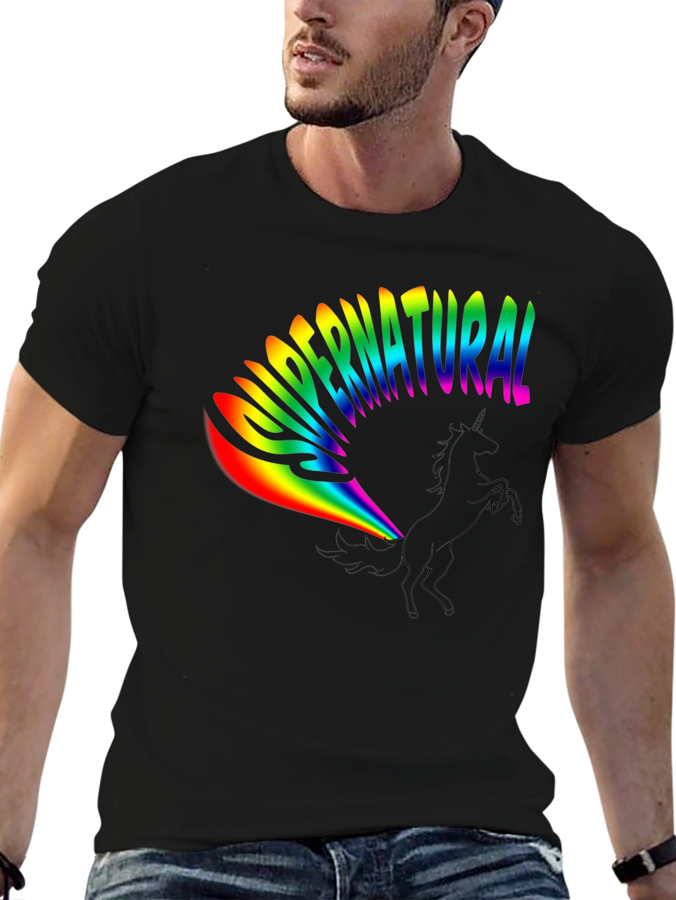 Rainbow Supernatural Unicorn Black T-Shirt
