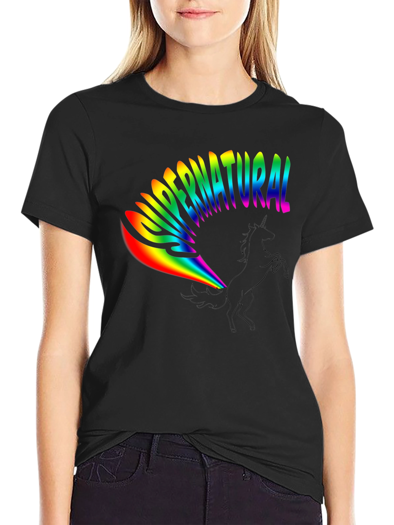 Rainbow Supernatural Unicorn Black T-Shirt