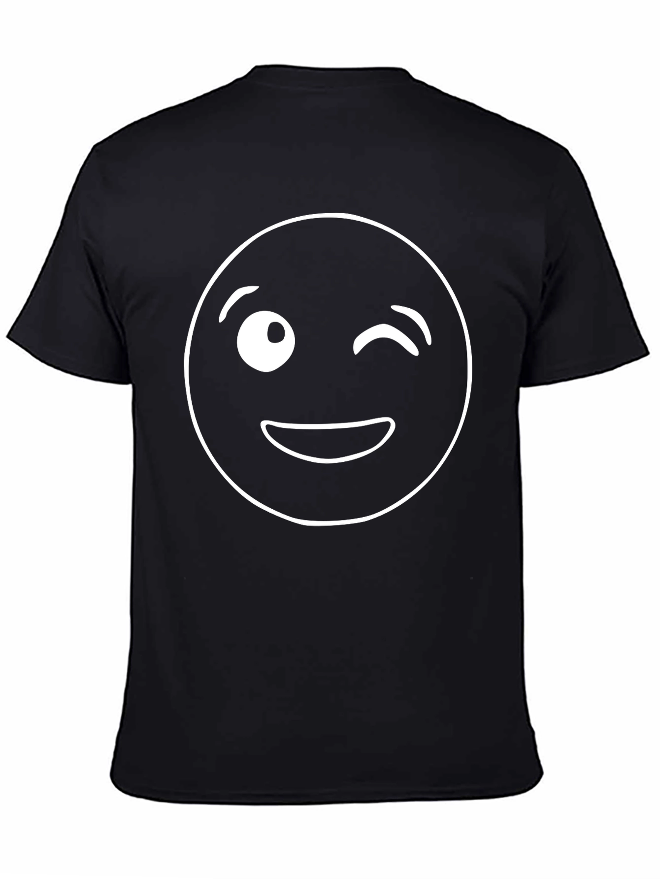Winking Emoji Graphic Tee - Black Cotton T-Shirt