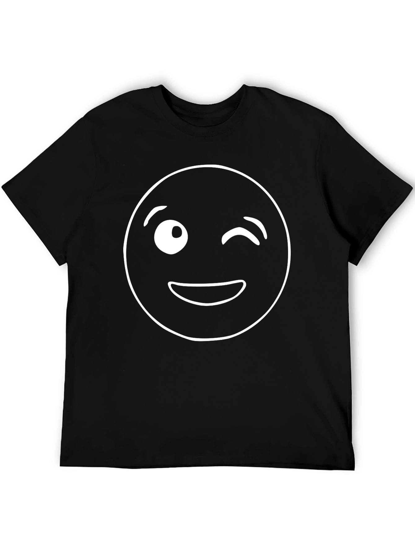Winking Emoji Graphic Tee - Black Cotton T-Shirt