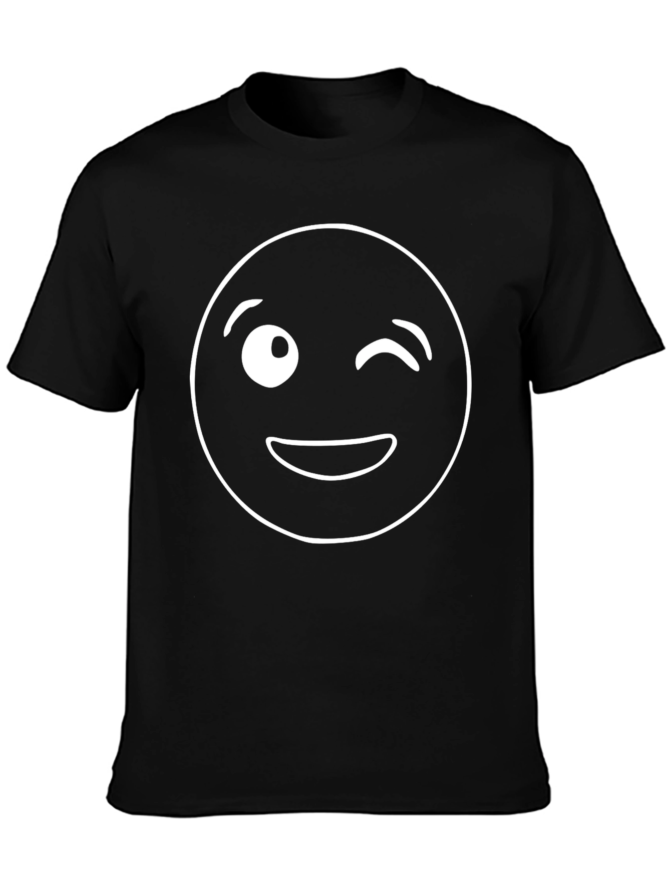 Winking Emoji Graphic Tee - Black Cotton T-Shirt