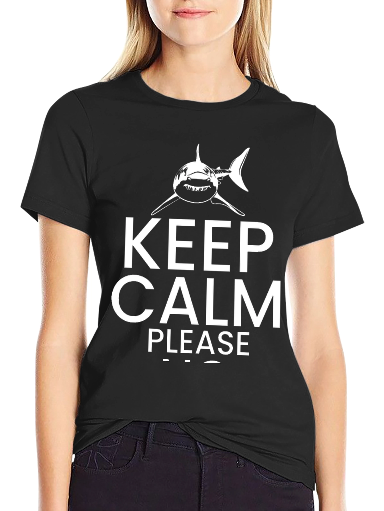 Keep Calm Shark Graphic Black T-Shirt