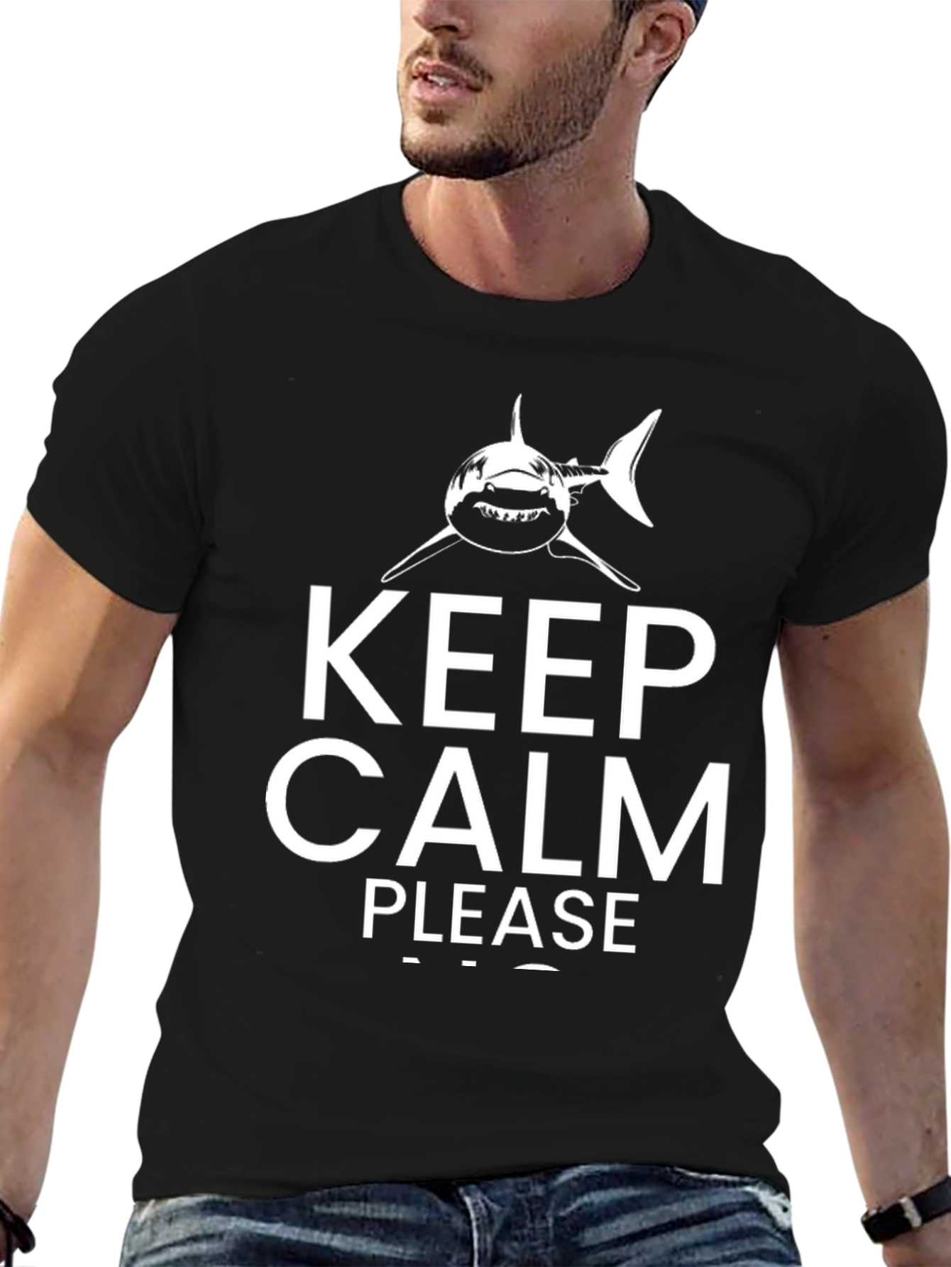Keep Calm Shark Graphic Black T-Shirt