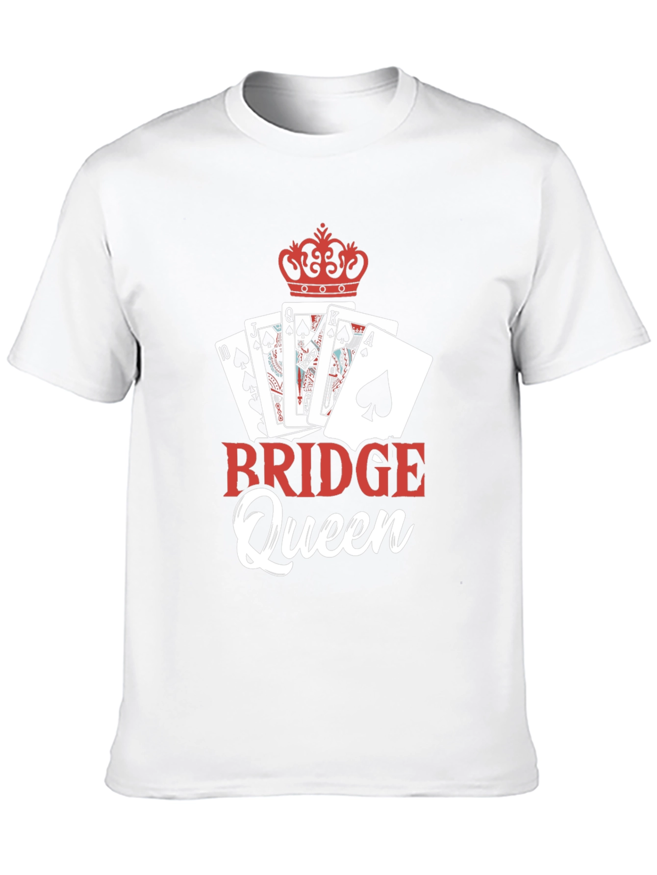 Bridge Queen T-Shirt: Playing Cards & Crown Design