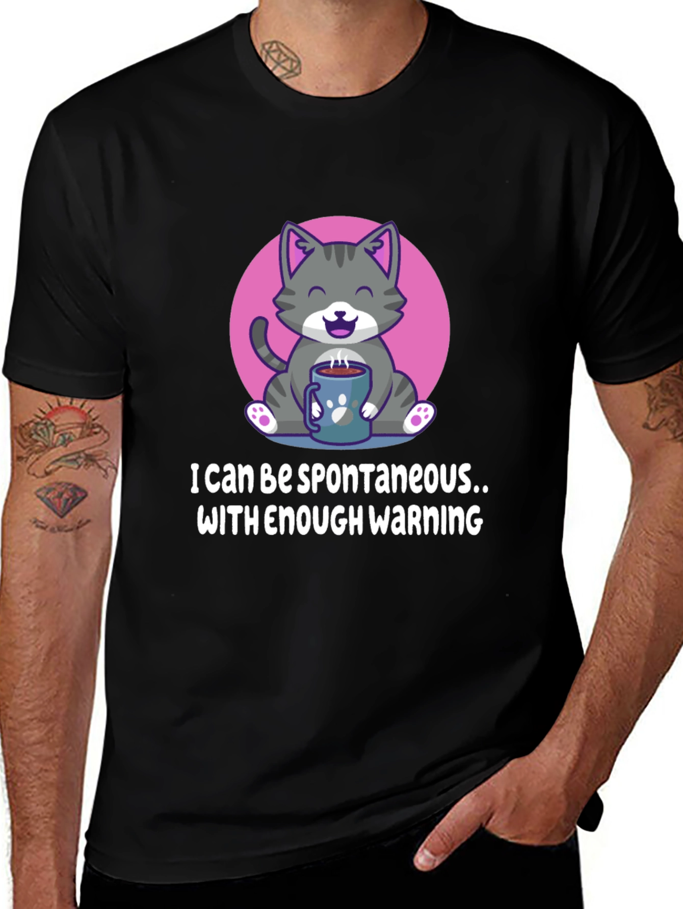 Funny Cat Coffee T-Shirt - Spontaneous with Warning