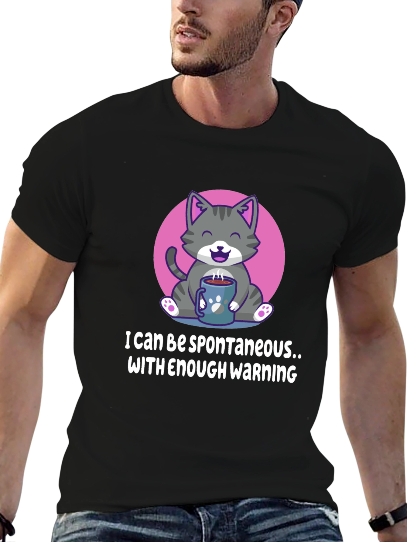 Funny Cat Coffee T-Shirt - Spontaneous with Warning