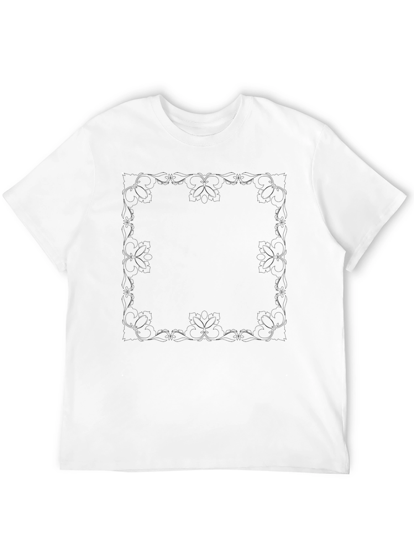 Elegant Floral Border Black T-Shirt