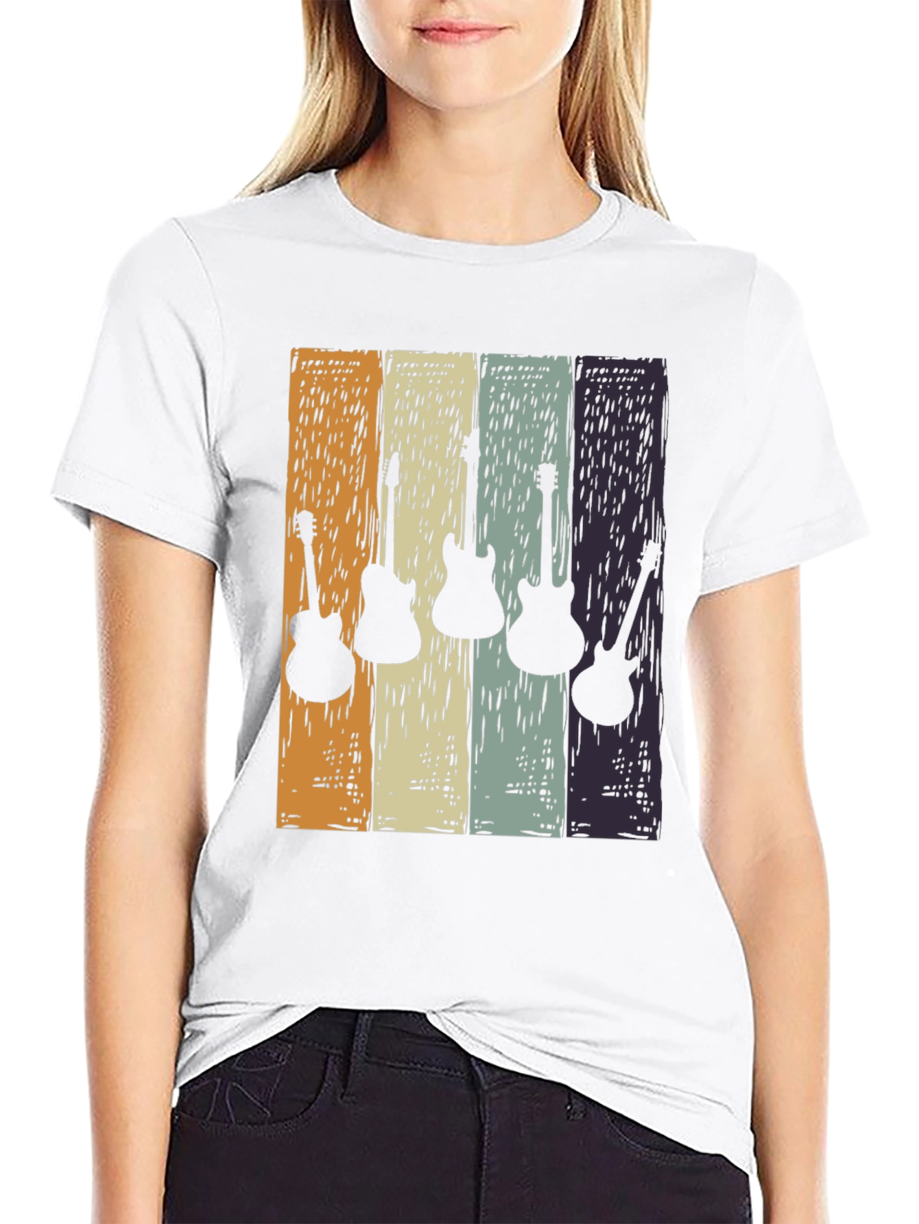 Retro Guitar Silhouette T-Shirt - Classic Rock Tee