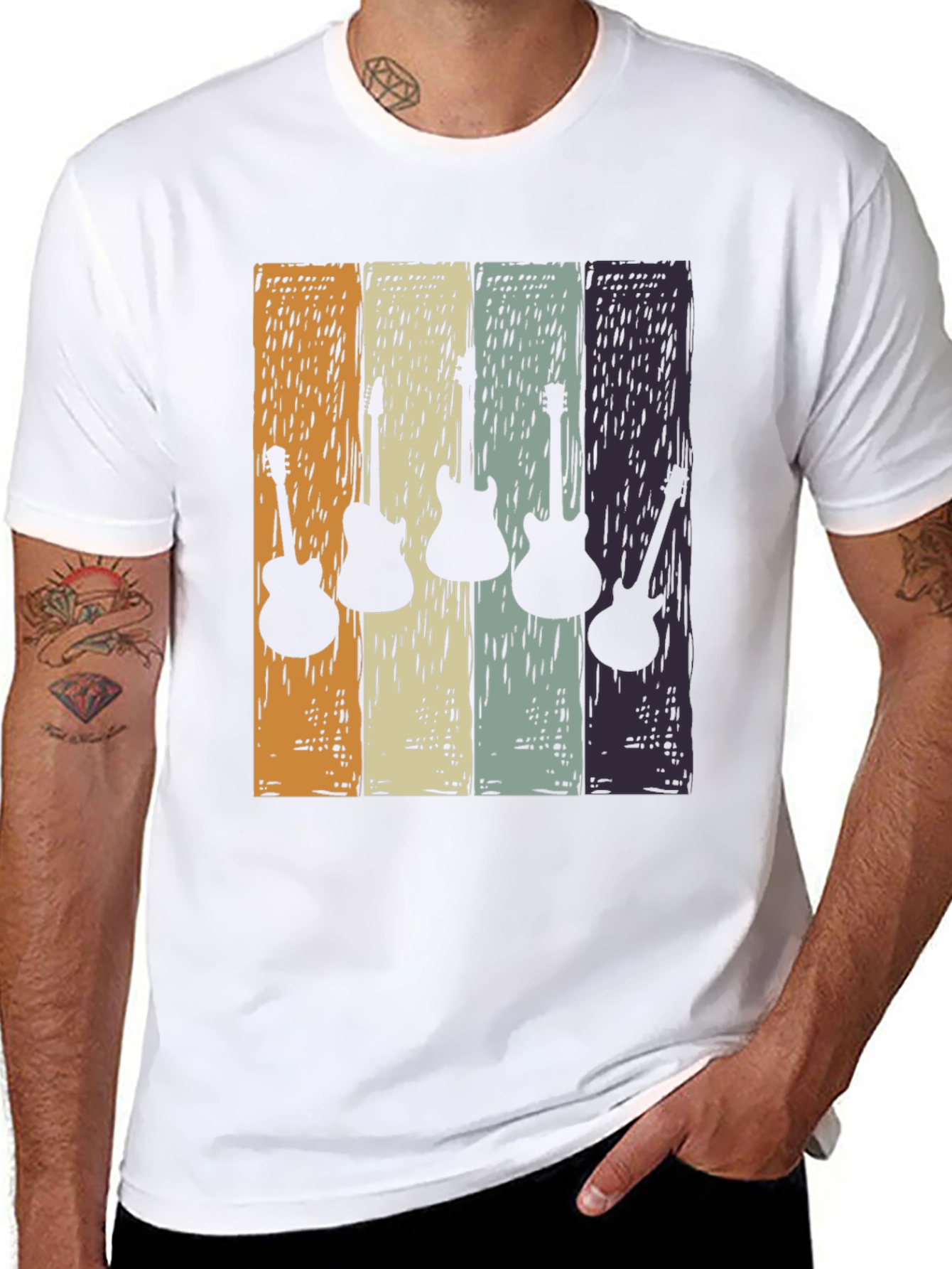 Retro Guitar Silhouette T-Shirt - Classic Rock Tee