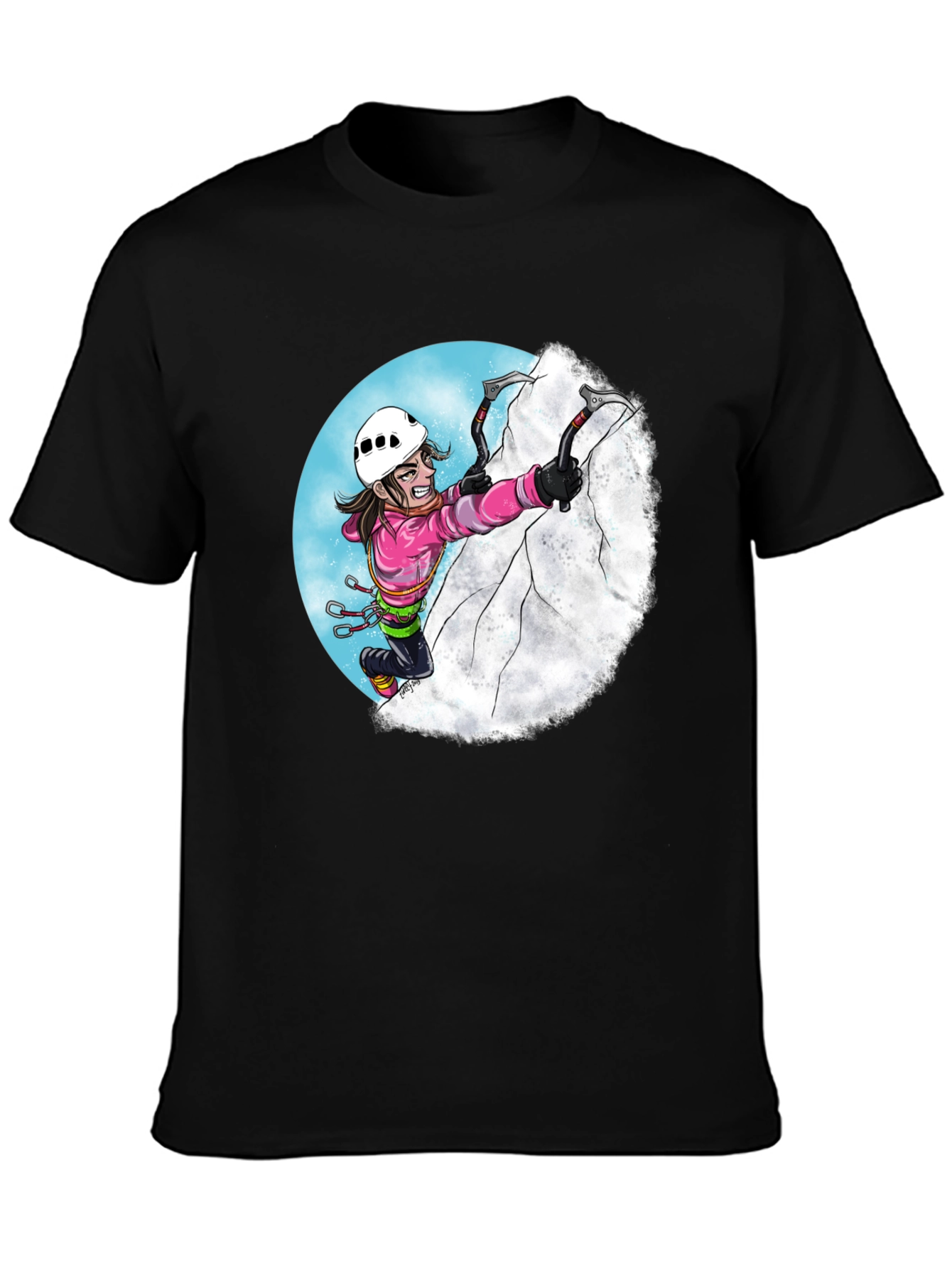 Climbing Cartoon Graphic Tee - Black