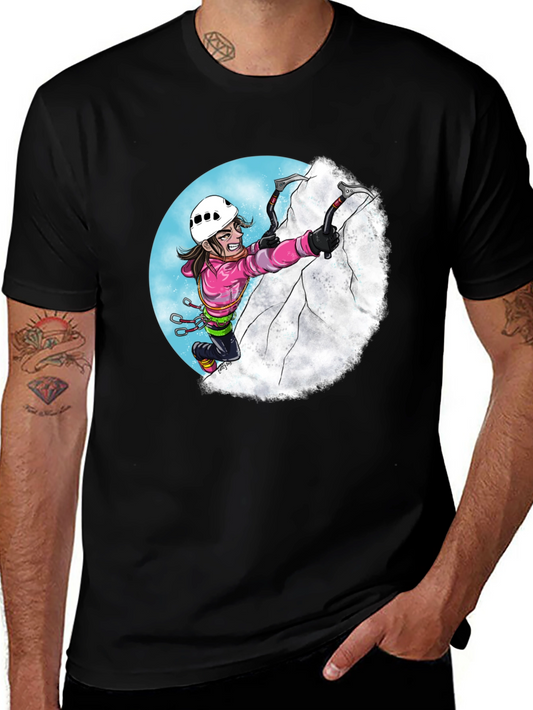 Climbing Cartoon Graphic Tee - Black