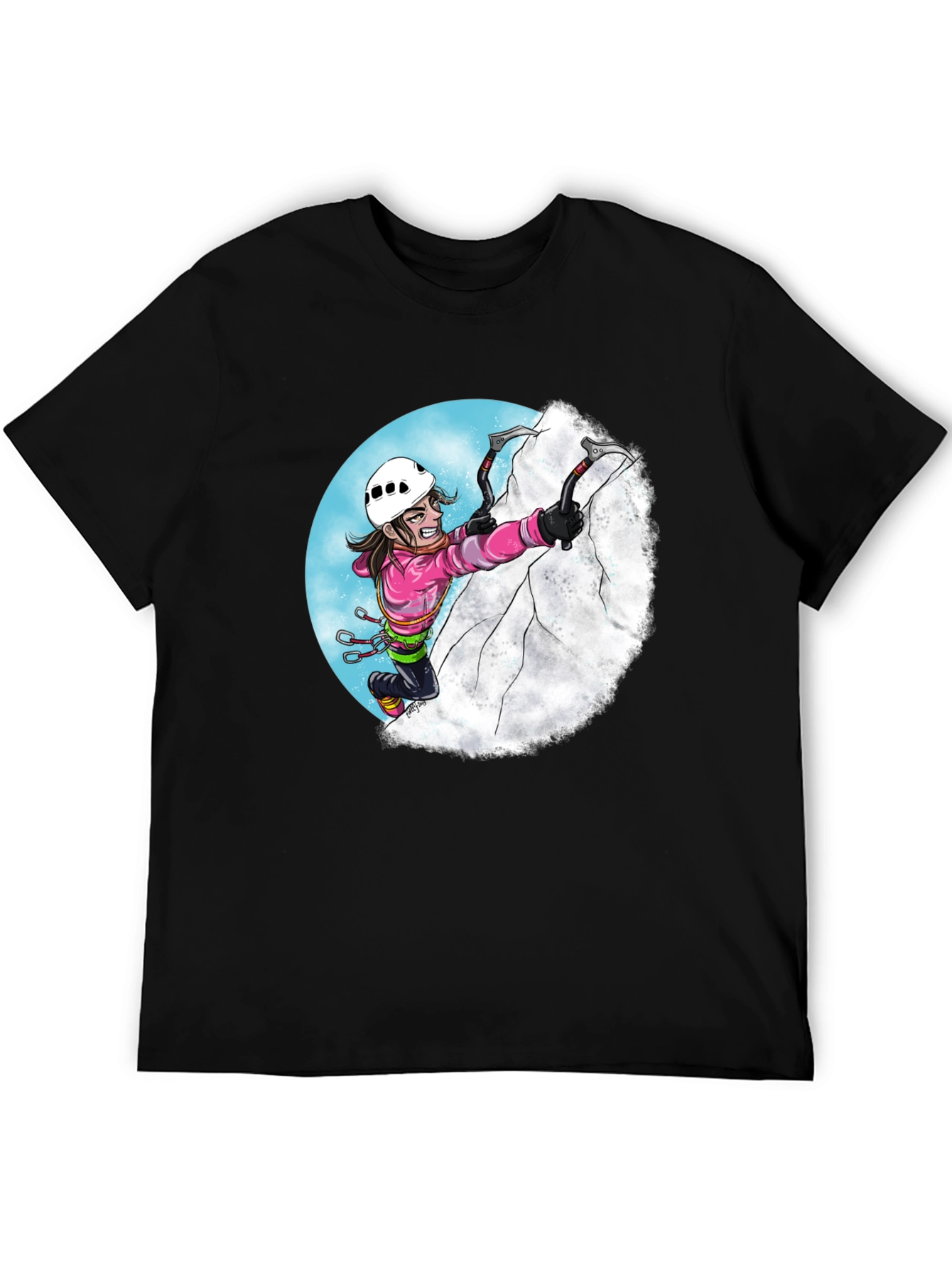 Climbing Cartoon Graphic Tee - Black