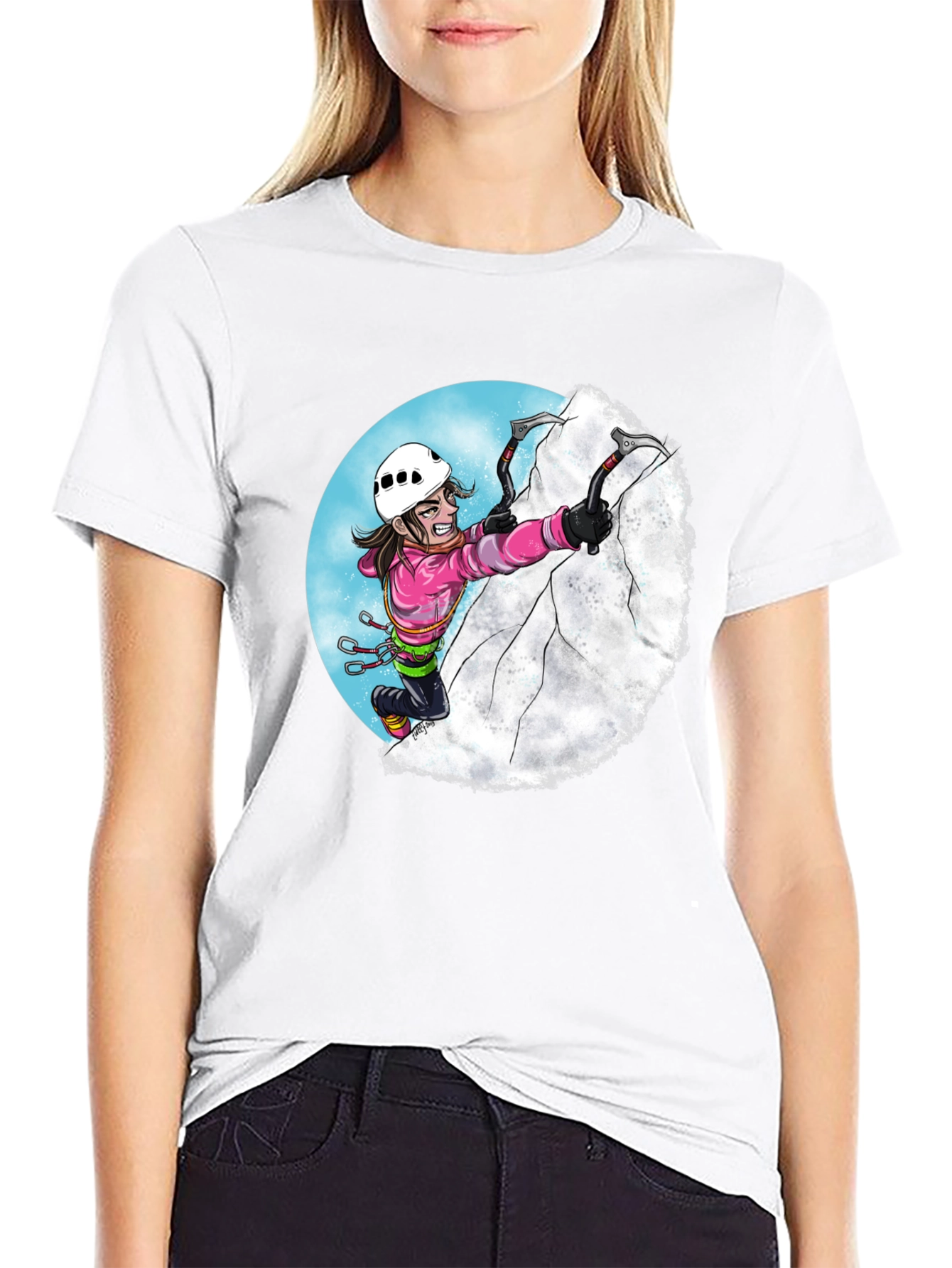 Climbing Cartoon Graphic Tee - Black