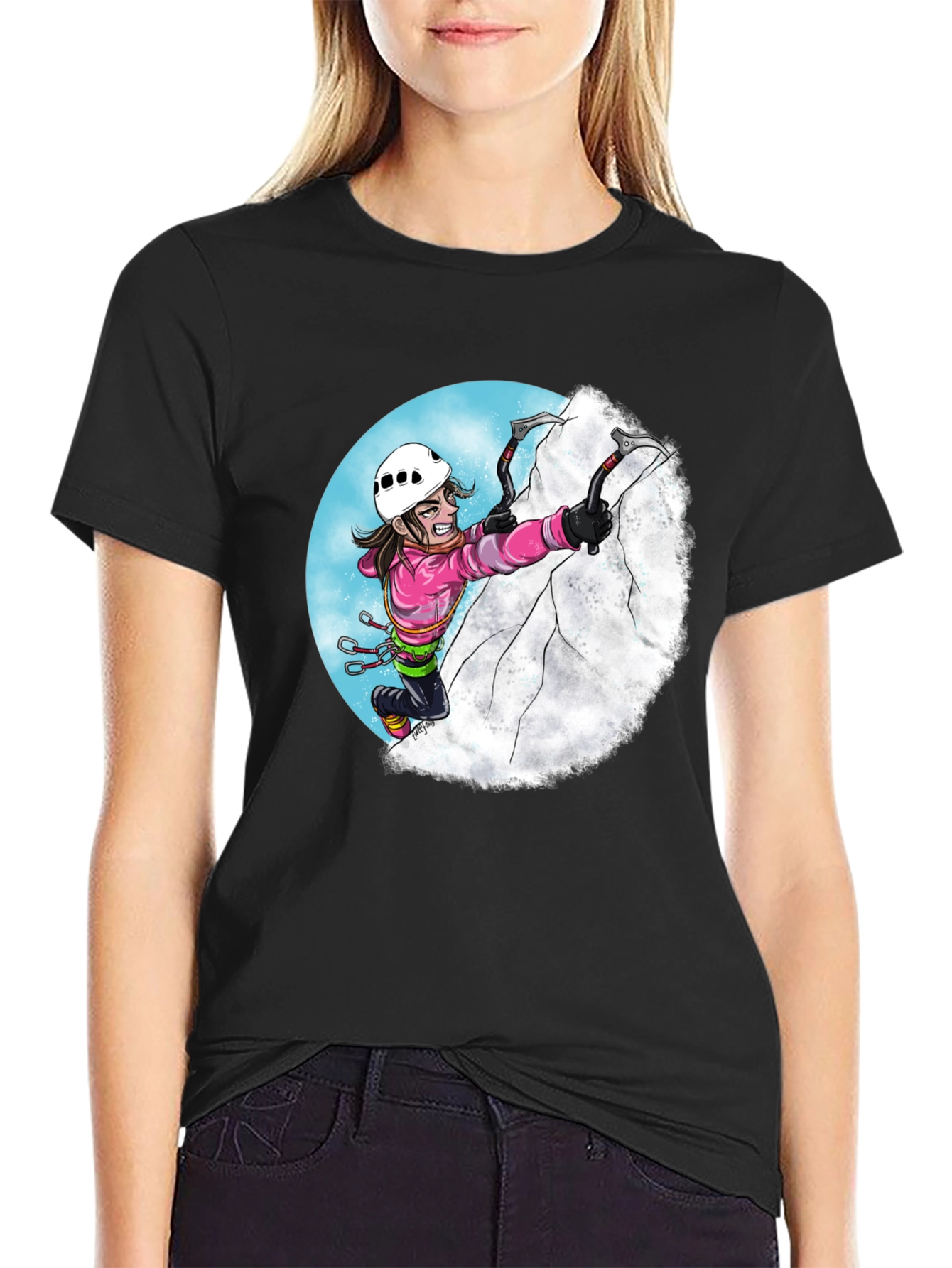Climbing Cartoon Graphic Tee - Black