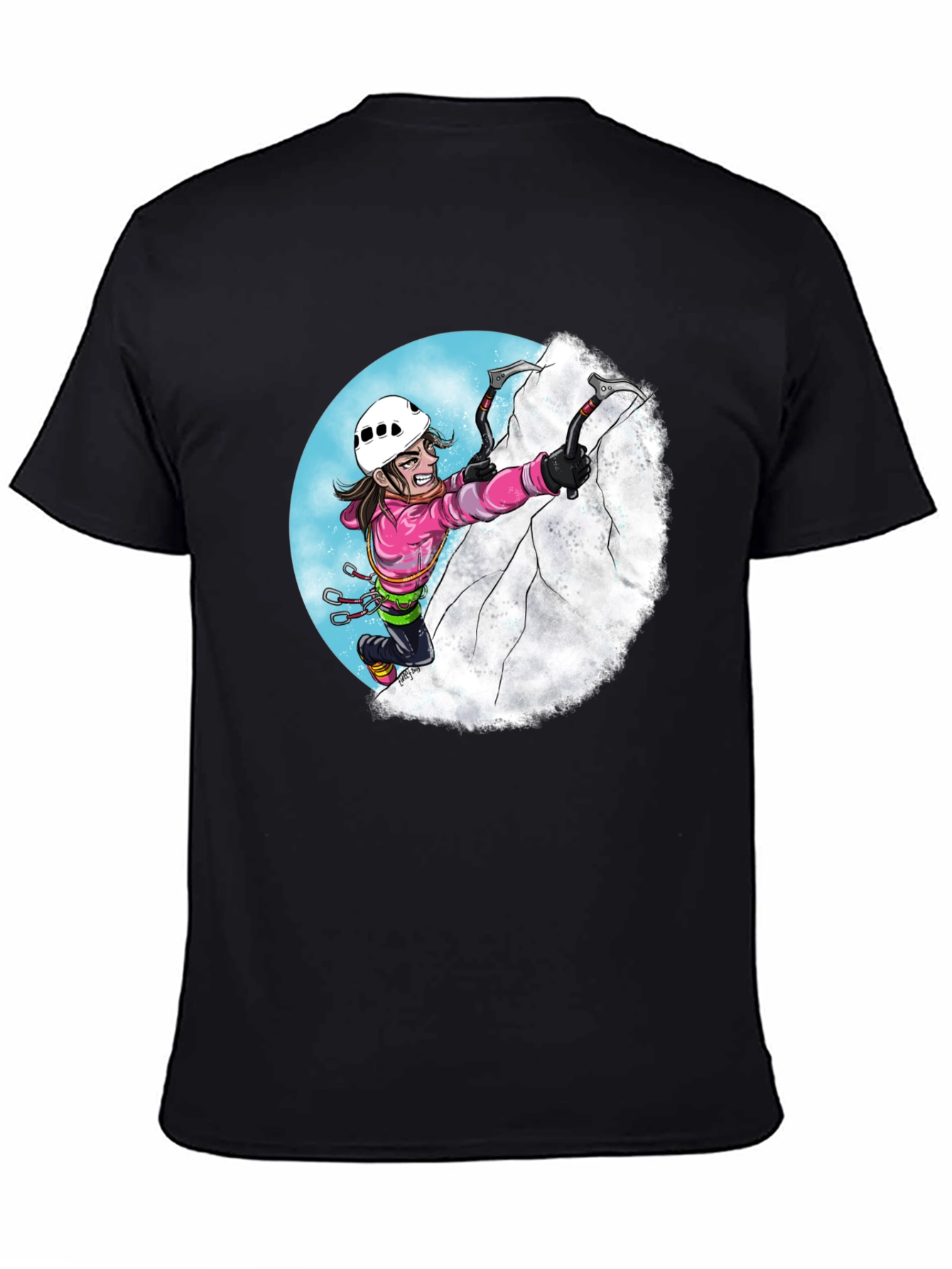 Climbing Cartoon Graphic Tee - Black