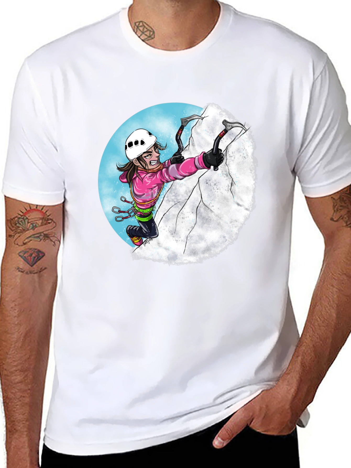 Climbing Cartoon Graphic Tee - Black