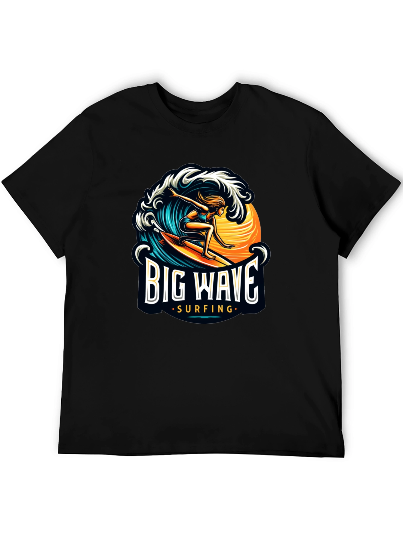 Big Wave Surfing Black T-Shirt