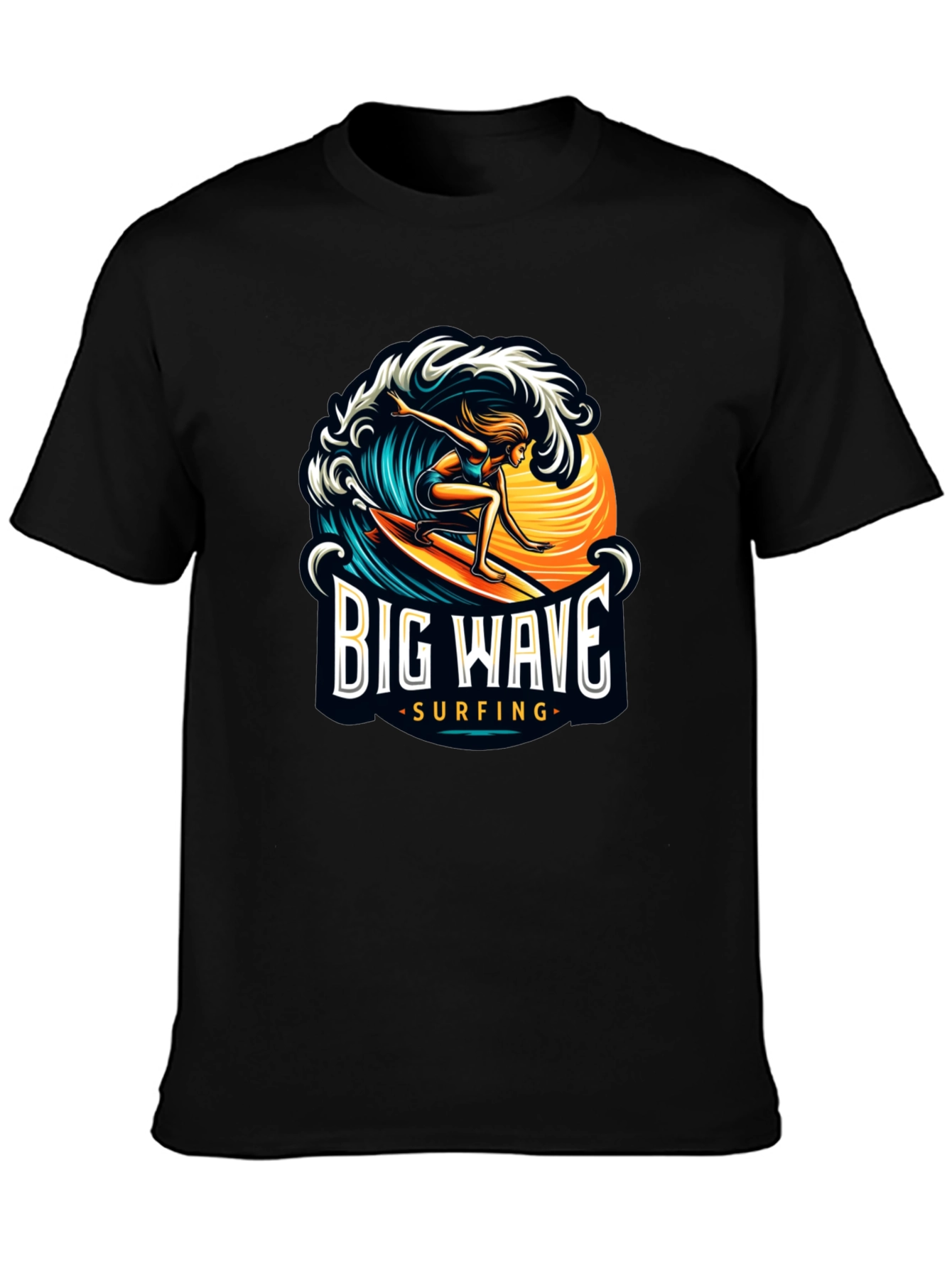 Big Wave Surfing Black T-Shirt