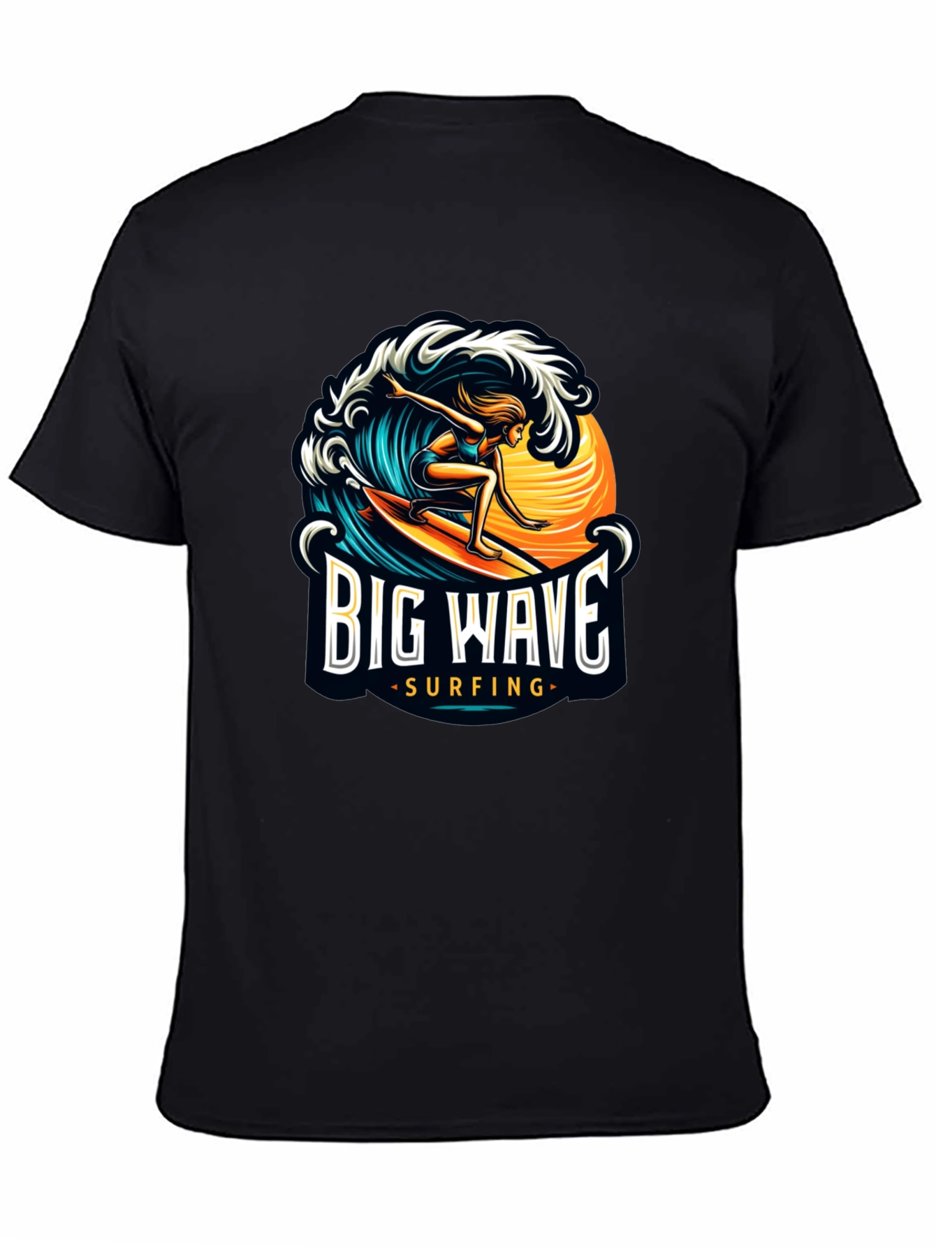 Big Wave Surfing Black T-Shirt