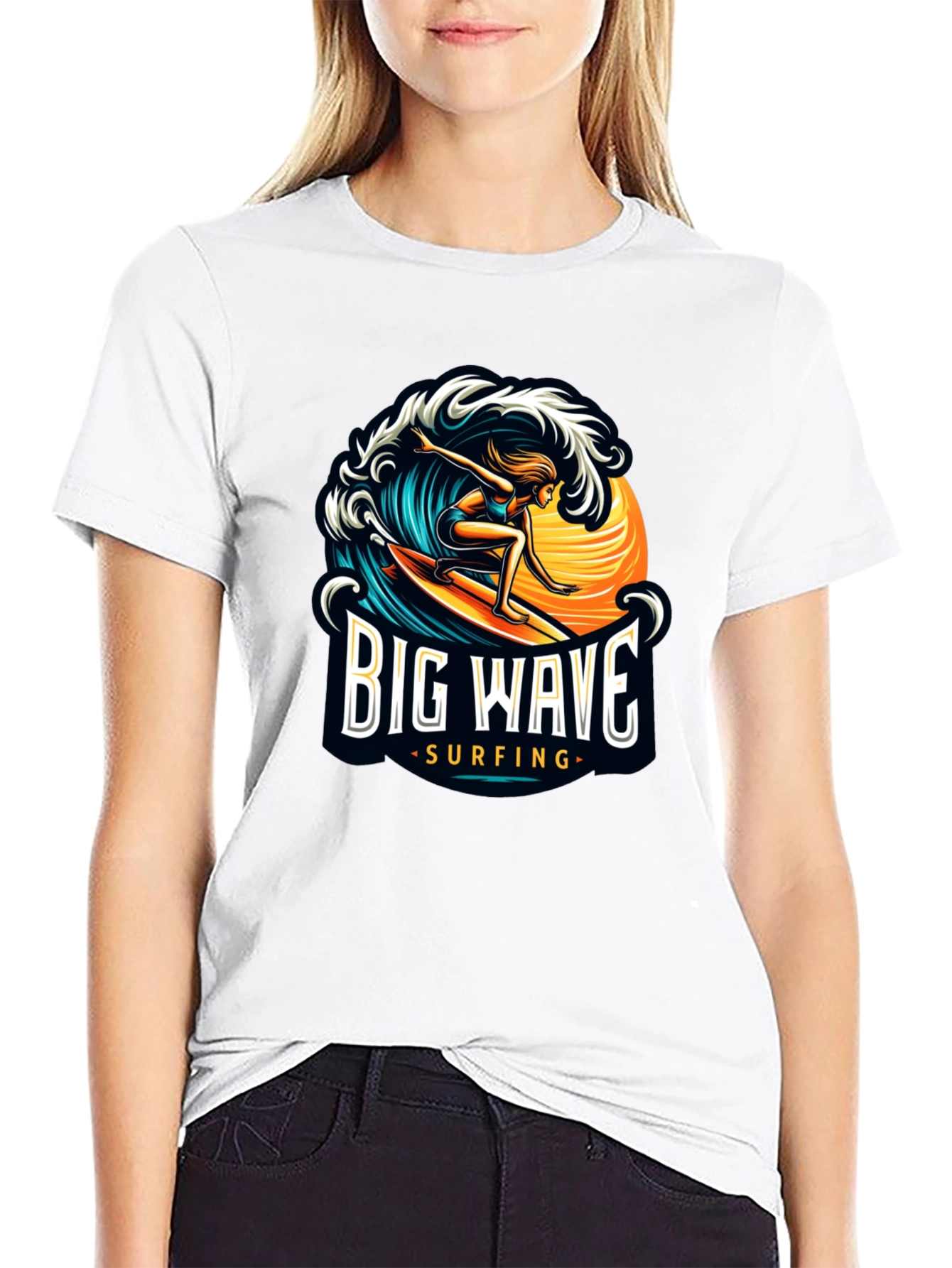 Big Wave Surfing Black T-Shirt