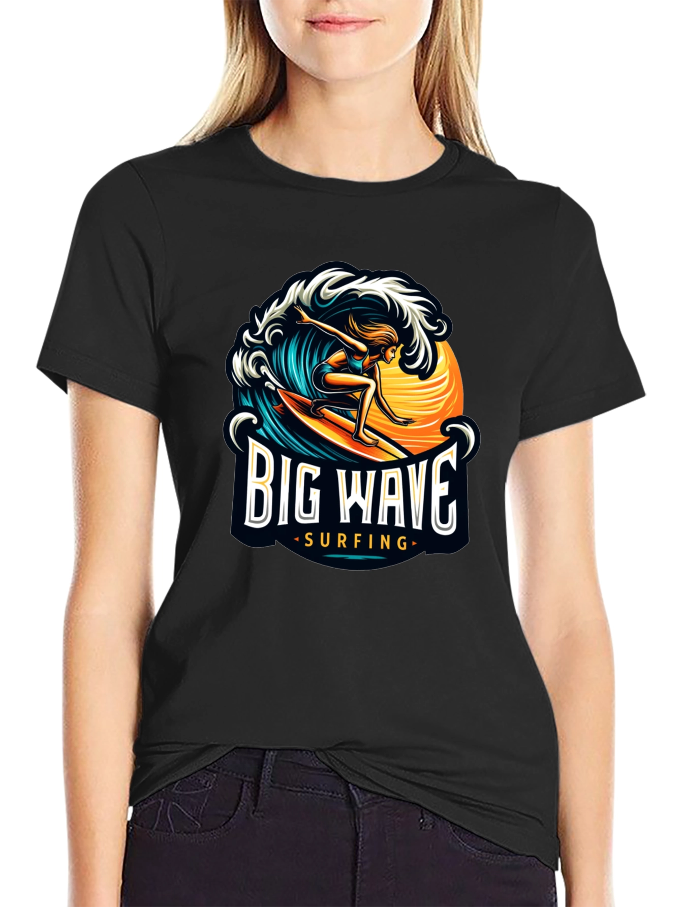 Big Wave Surfing Black T-Shirt
