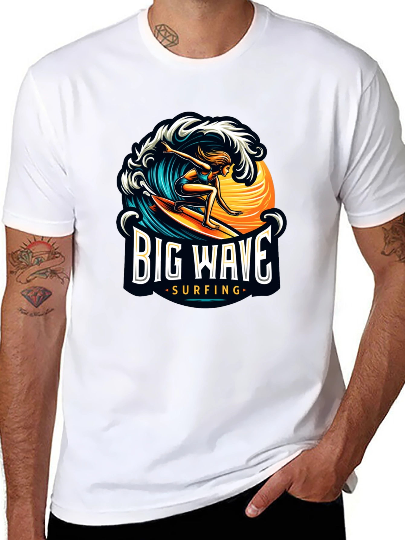 Big Wave Surfing Black T-Shirt