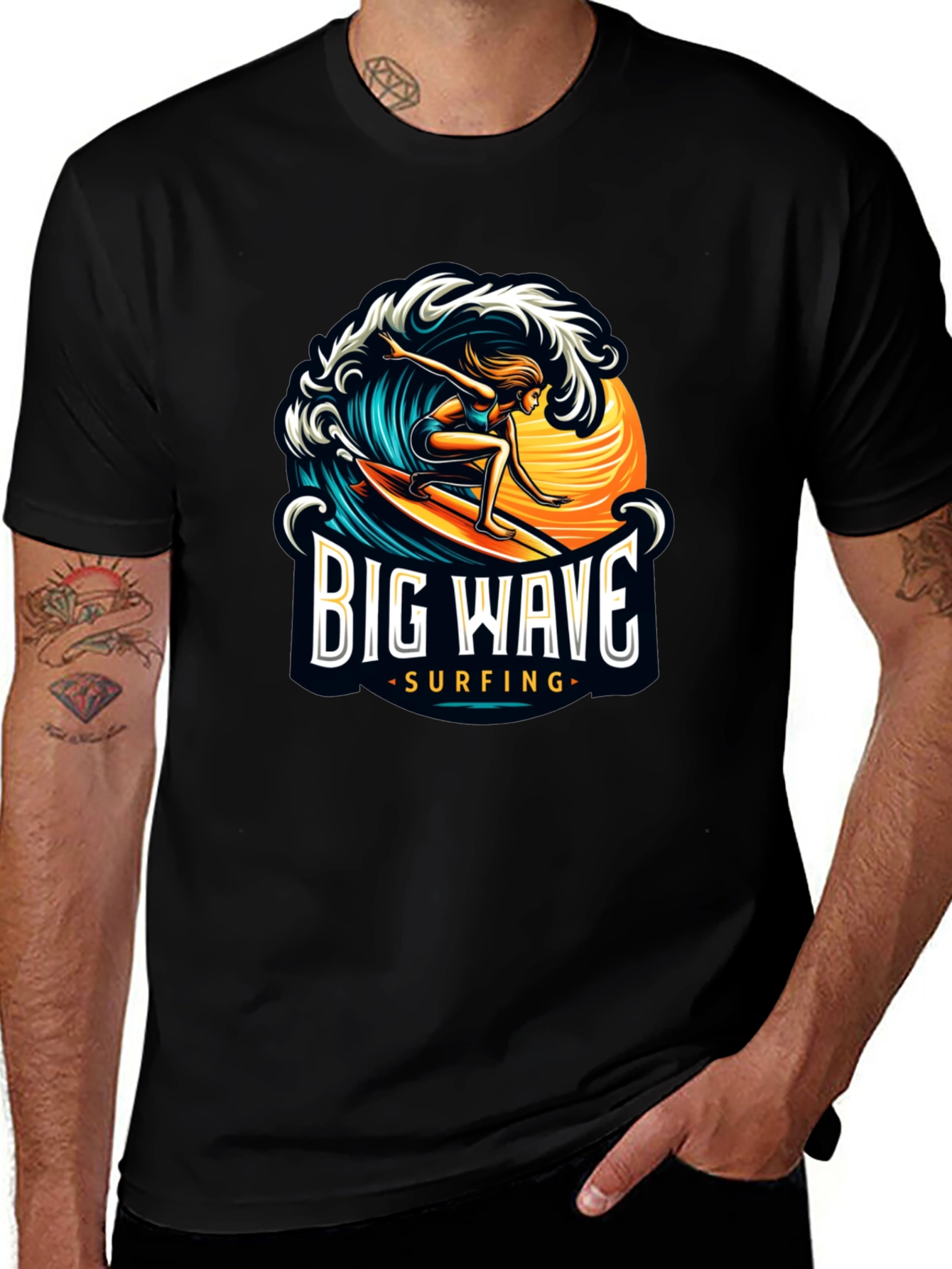 Big Wave Surfing Black T-Shirt