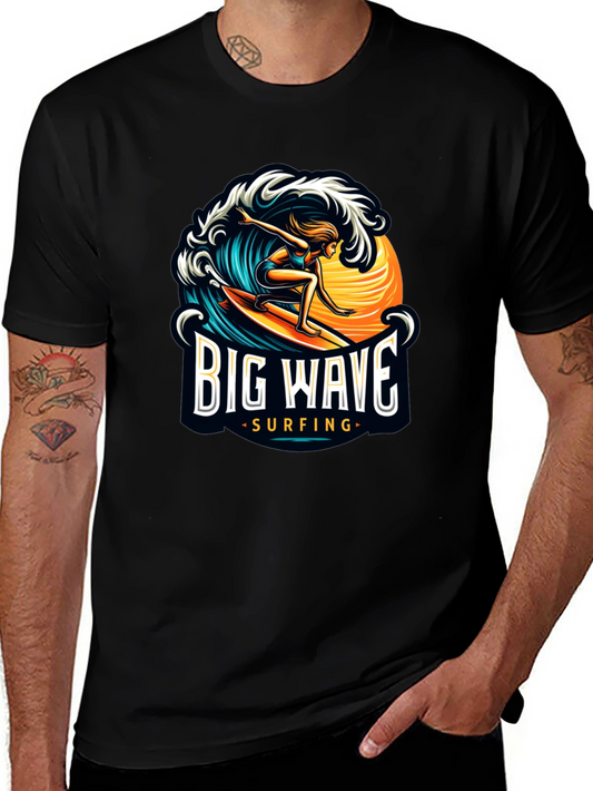 Big Wave Surfing Black T-Shirt