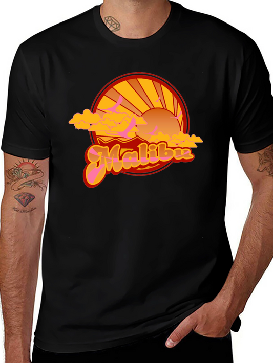 Retro Malibu Graphic Tee - Black Short Sleeve Shirt