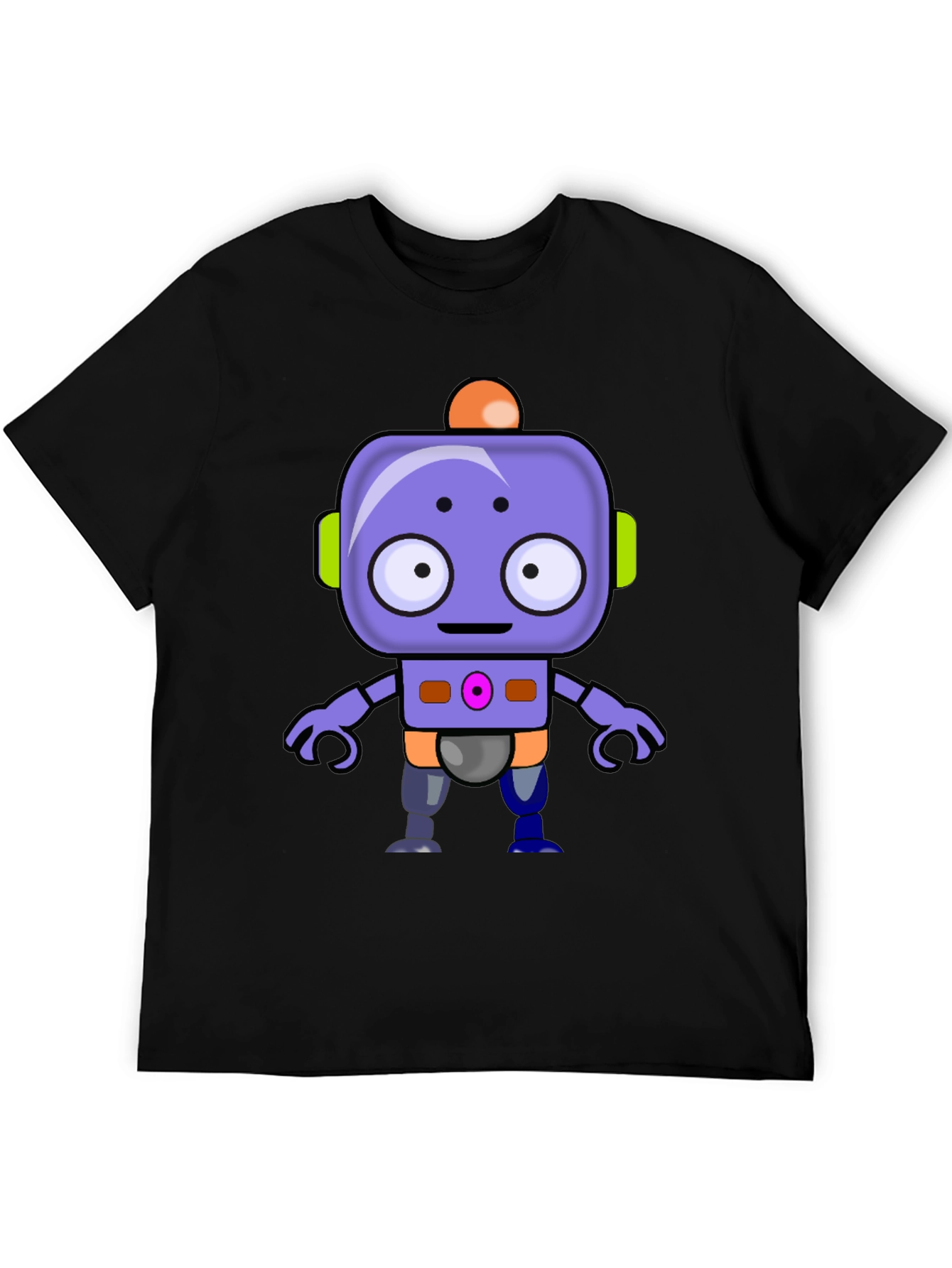 Cute Robot Graphic T-Shirt - Black Crew Neck Tee