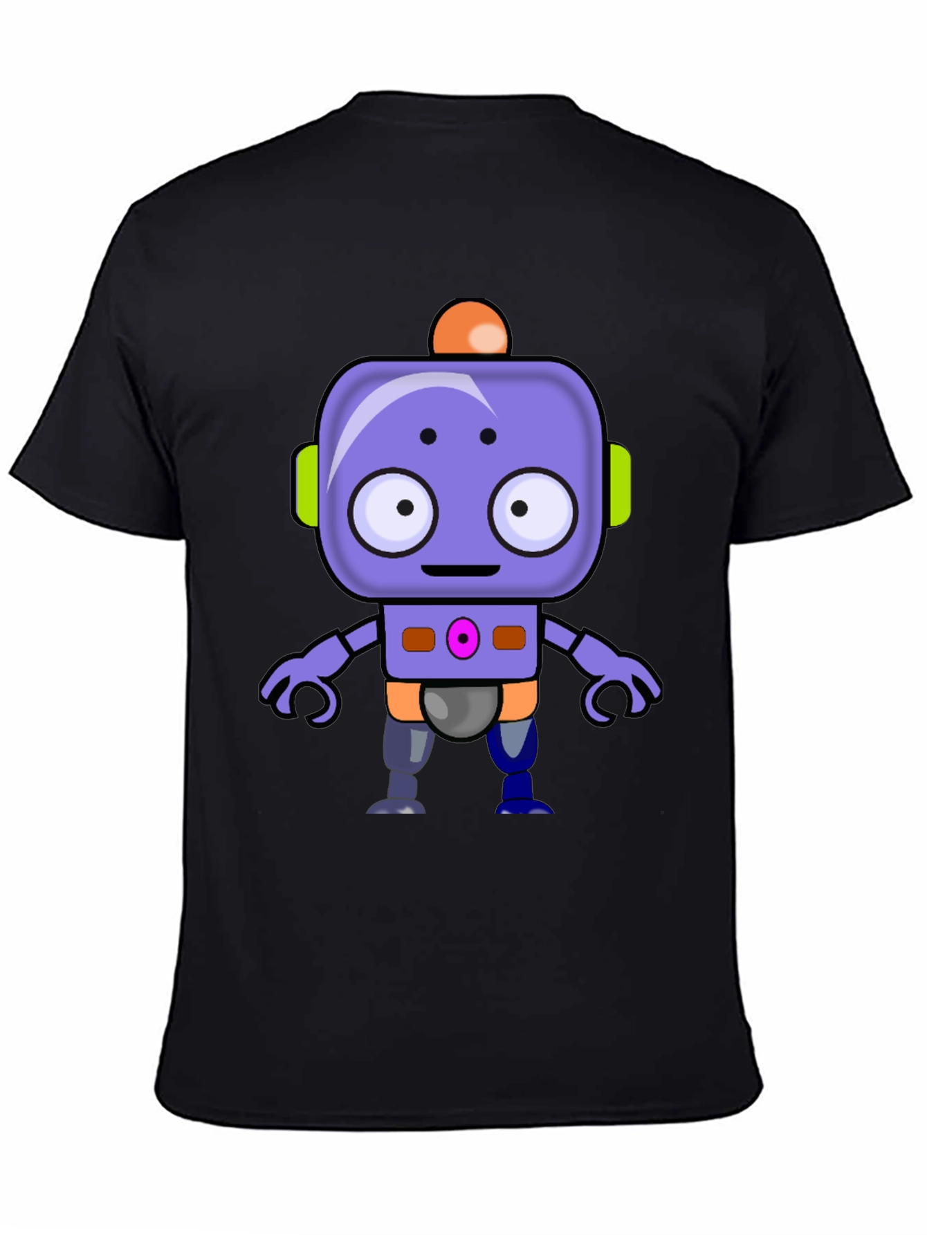 Cute Robot Graphic T-Shirt - Black Crew Neck Tee