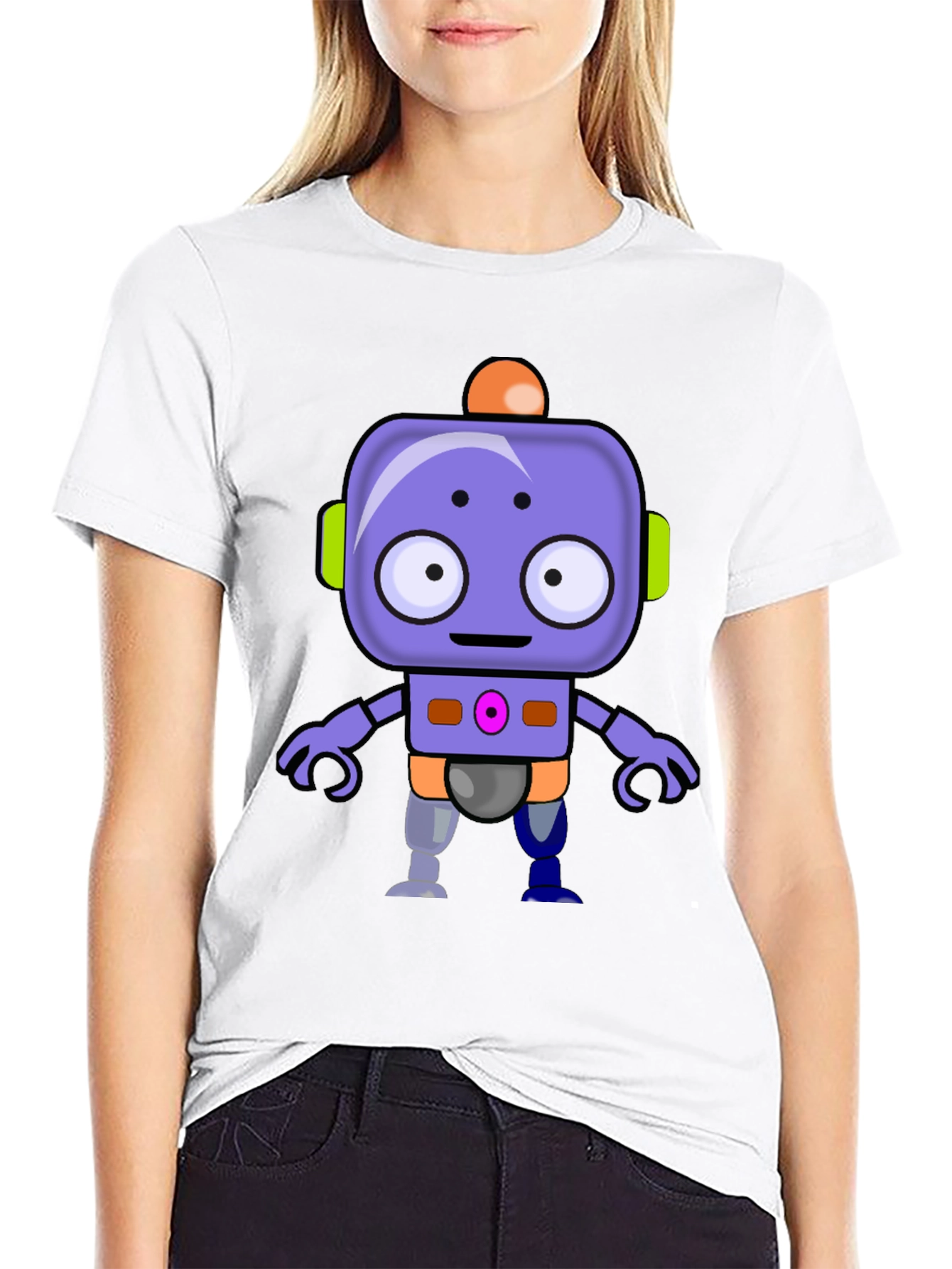 Cute Robot Graphic T-Shirt - Black Crew Neck Tee