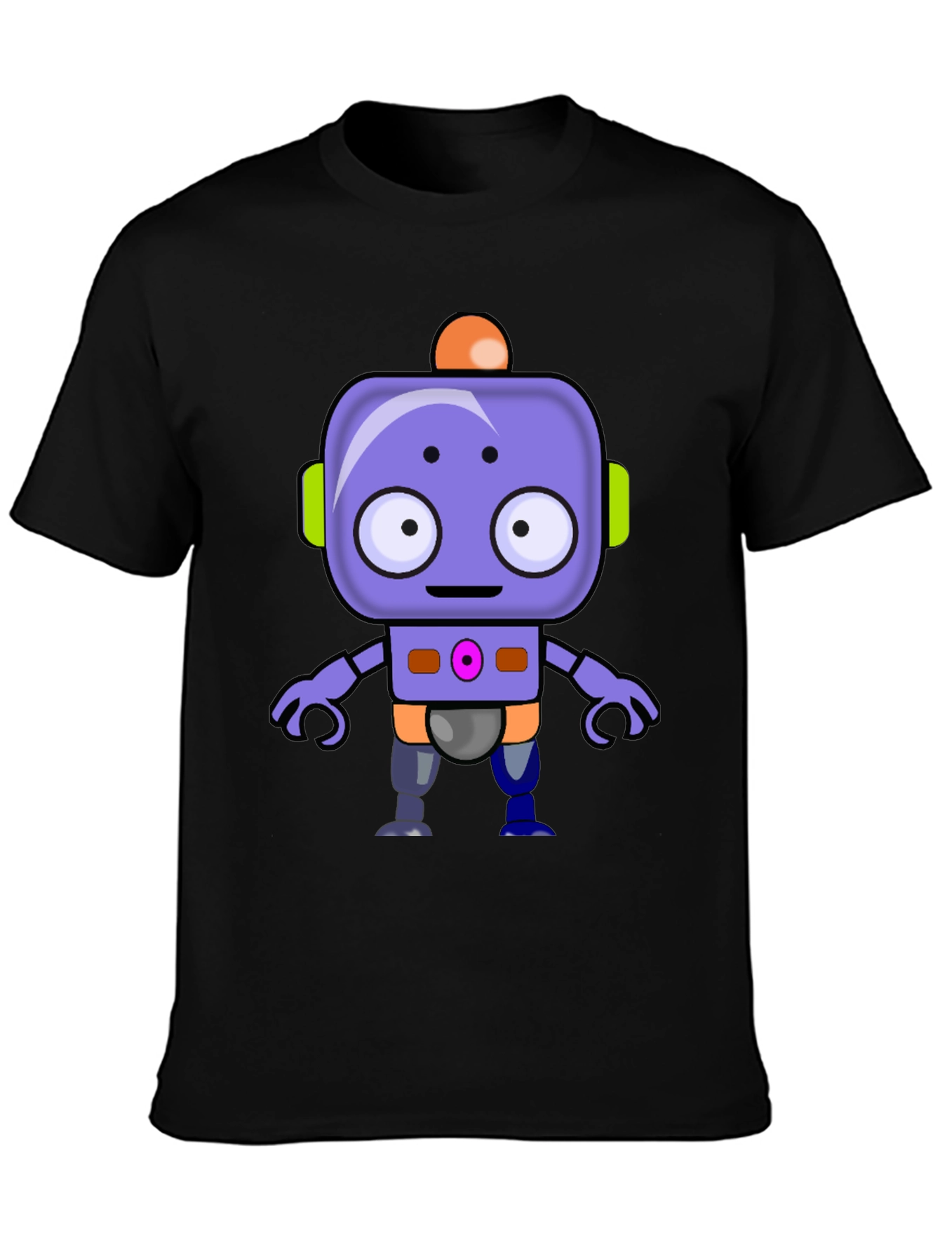 Cute Robot Graphic T-Shirt - Black Crew Neck Tee