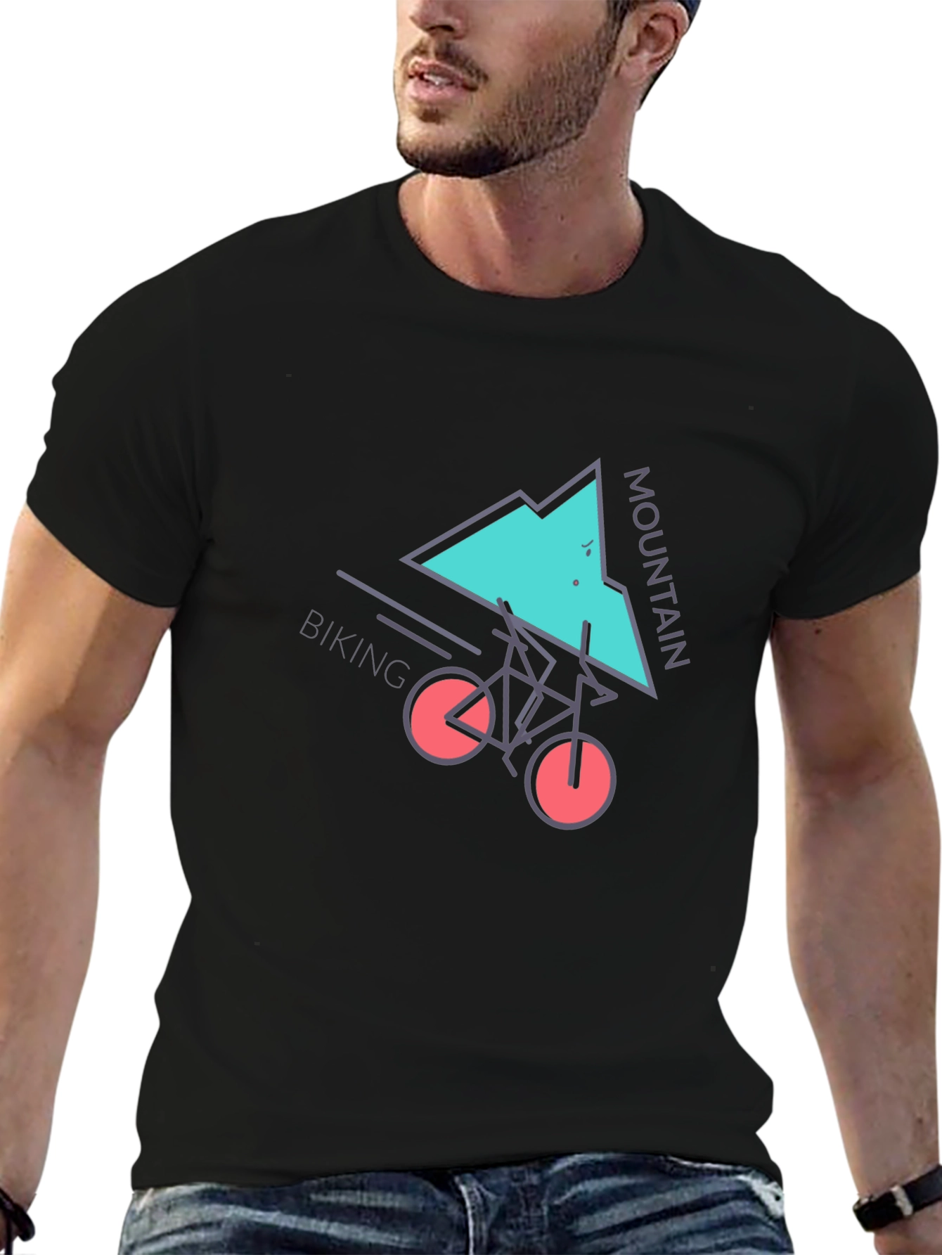 Mountain Biking Graphic Tee - Black Cotton T-Shirt