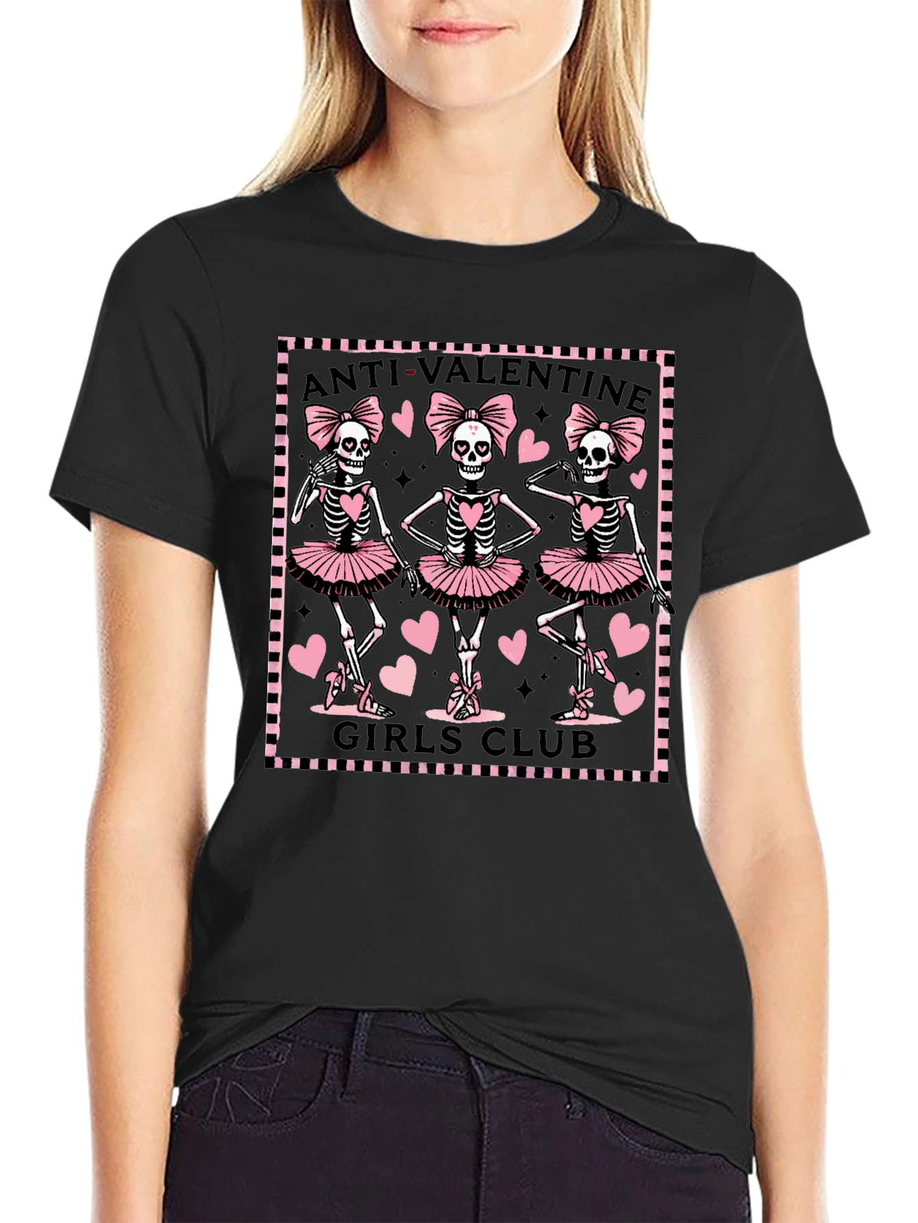 Anti-Valentine Skeleton Girls Club Graphic Tee