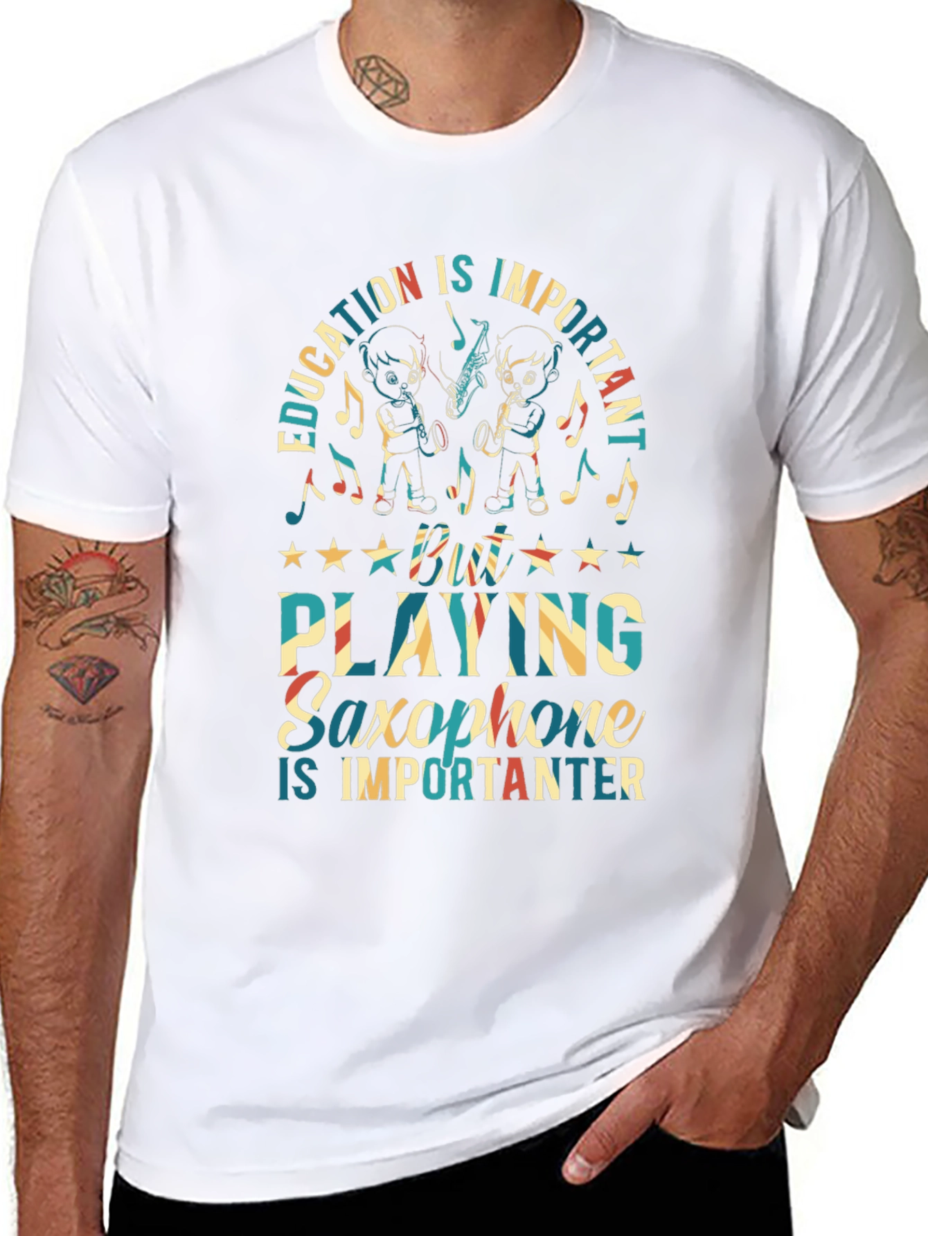 Education vs Saxophone Black Graphic Tee