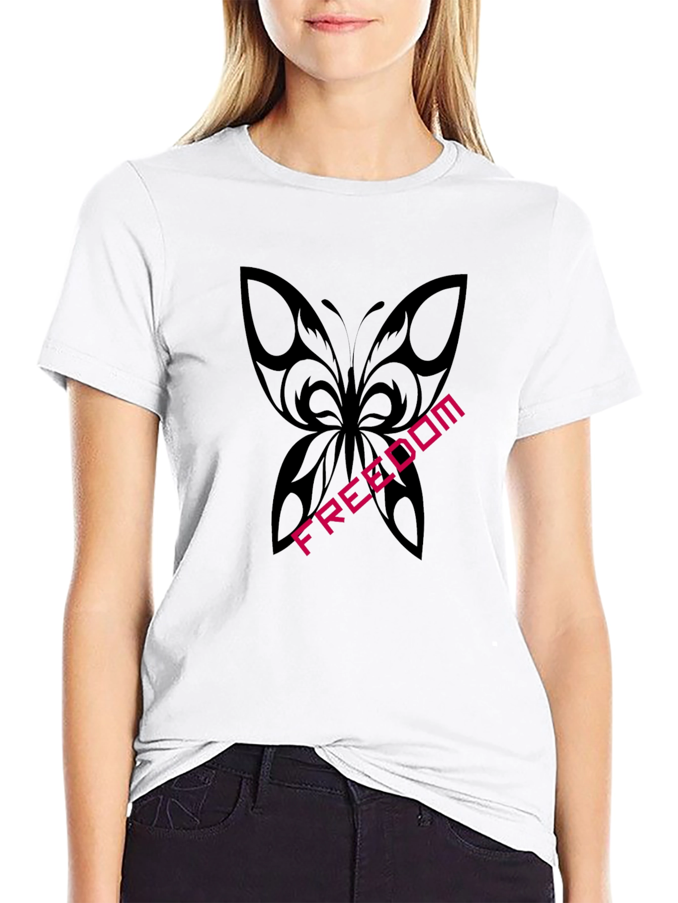 Freedom Butterfly Graphic Tee - Stylish Black T-Shirt