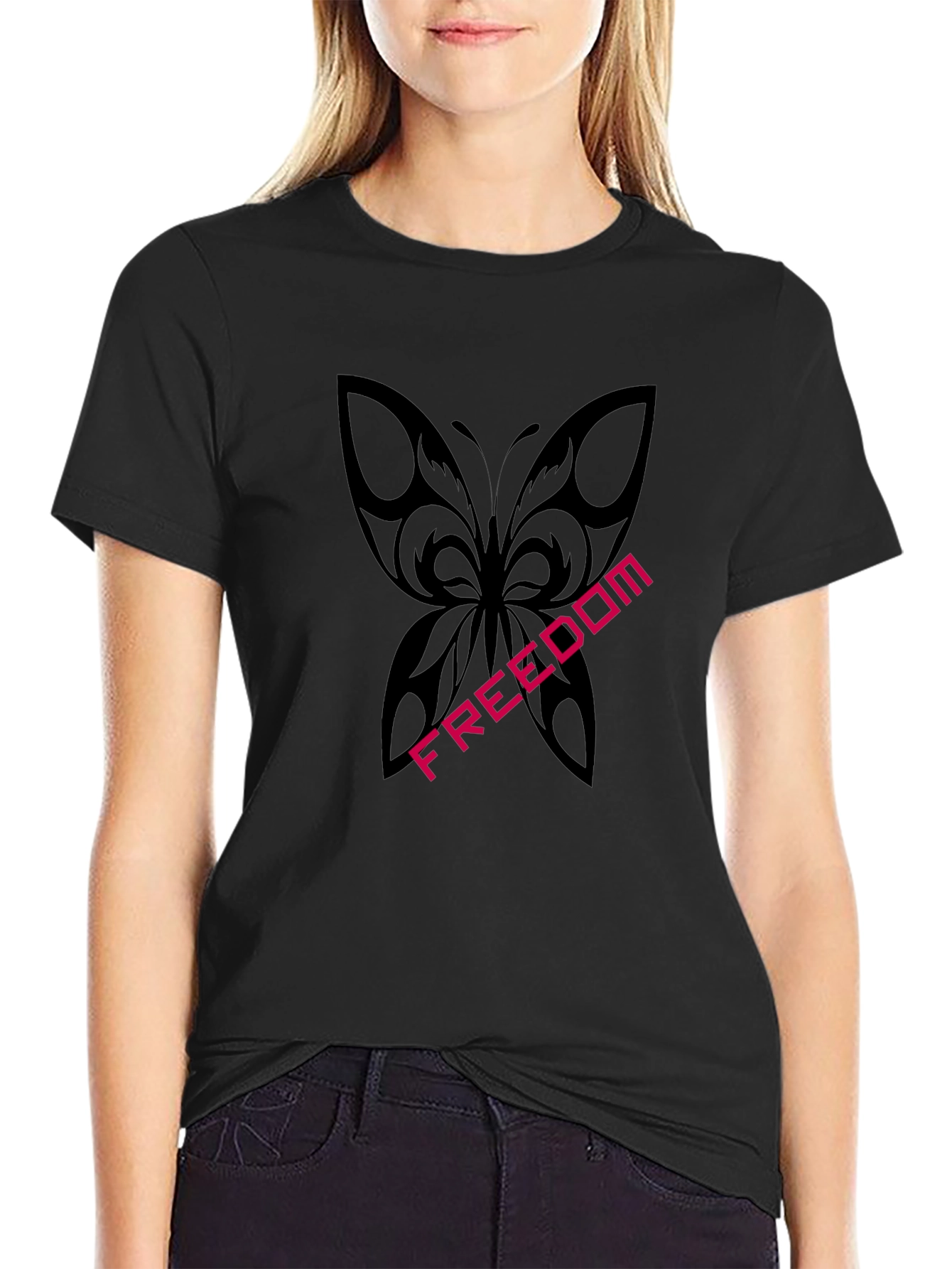 Freedom Butterfly Graphic Tee - Stylish Black T-Shirt