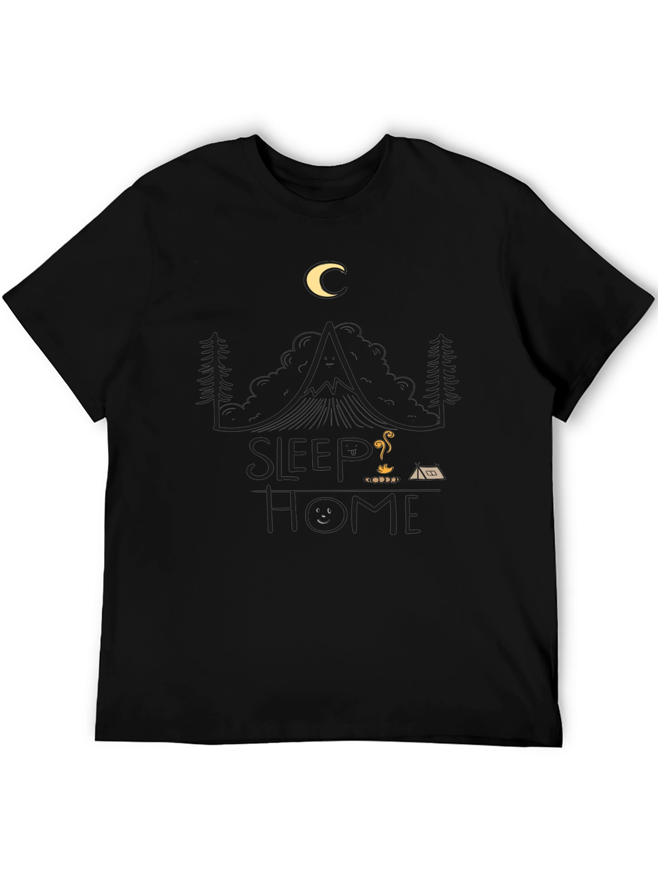 Sleep Home Black Graphic T-Shirt - Camping Design