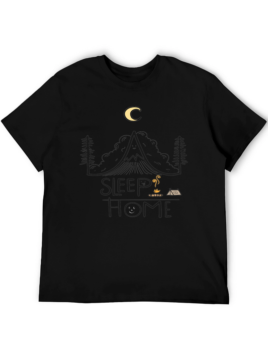 Sleep Home Black Graphic T-Shirt - Camping Design