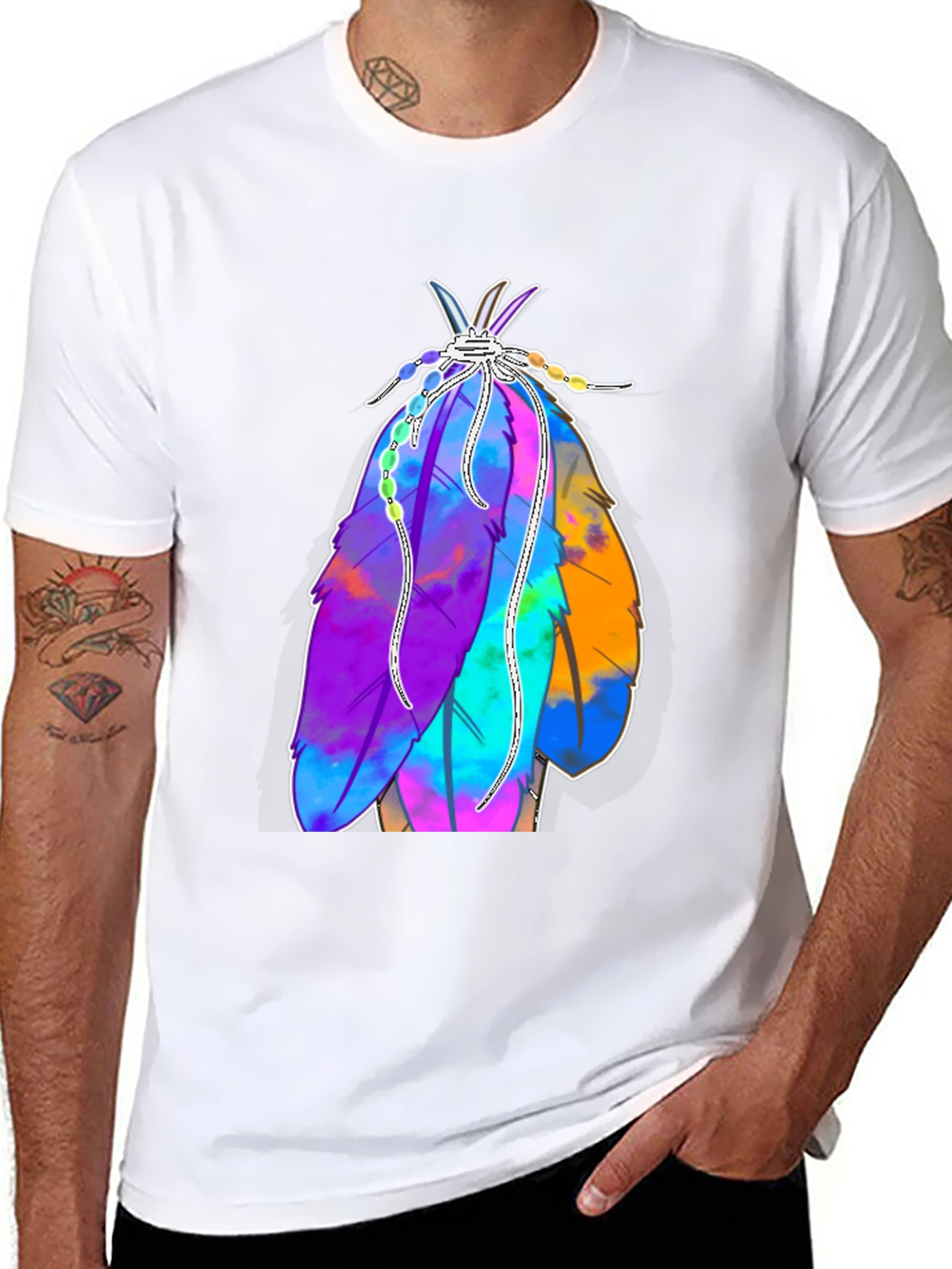 Vibrant Feather Graphic Tee - Casual Style