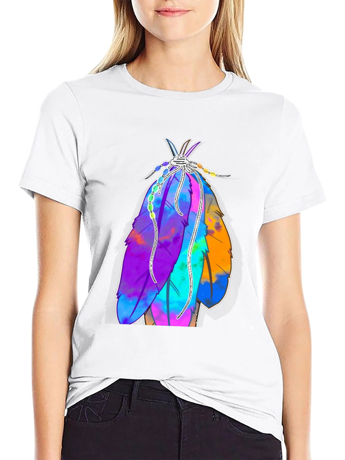 Vibrant Feather Graphic Tee - Casual Style