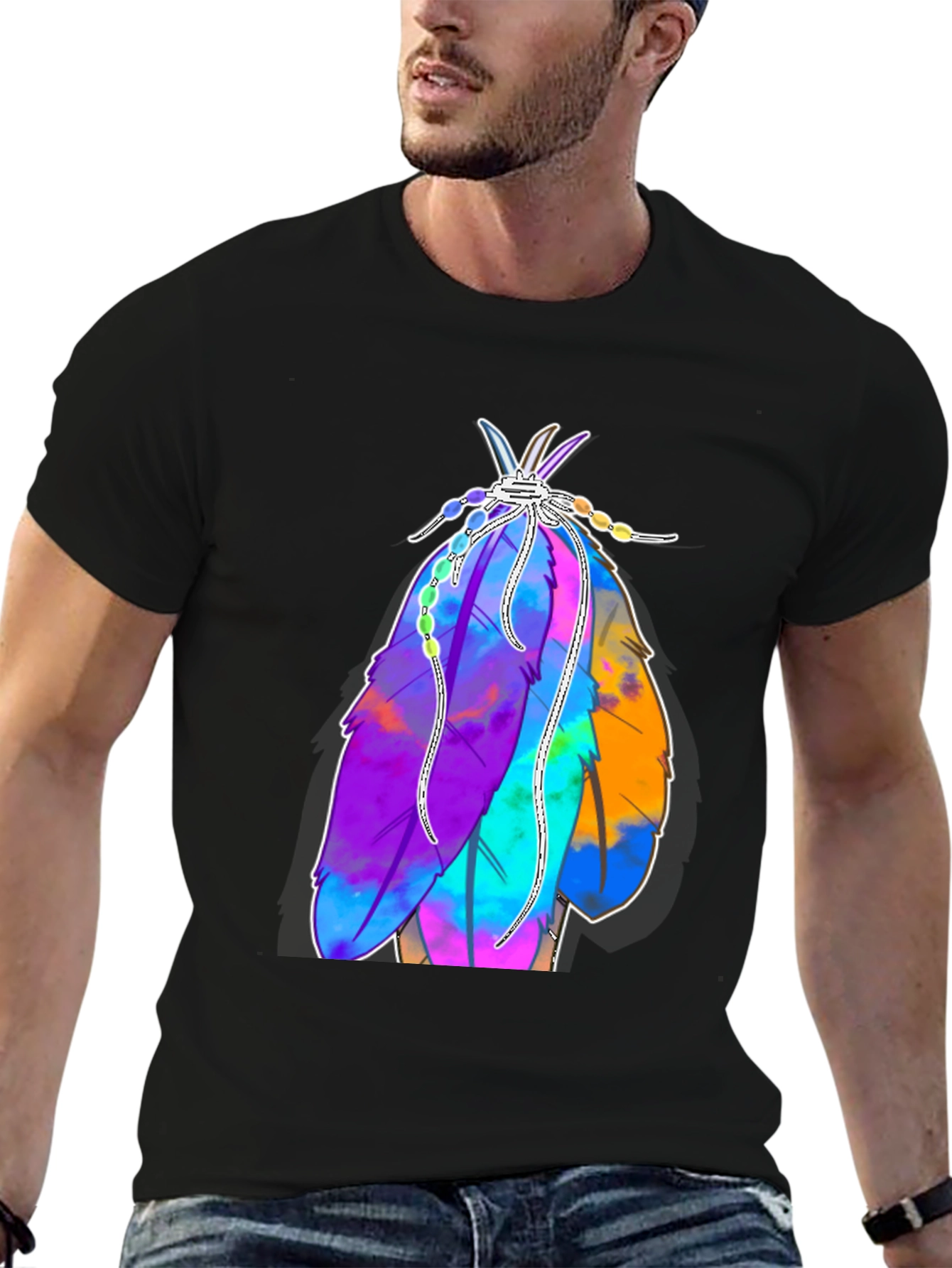 Vibrant Feather Graphic Tee - Casual Style