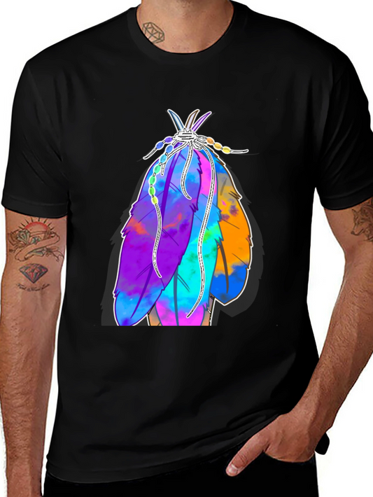 Vibrant Feather Graphic Tee - Casual Style