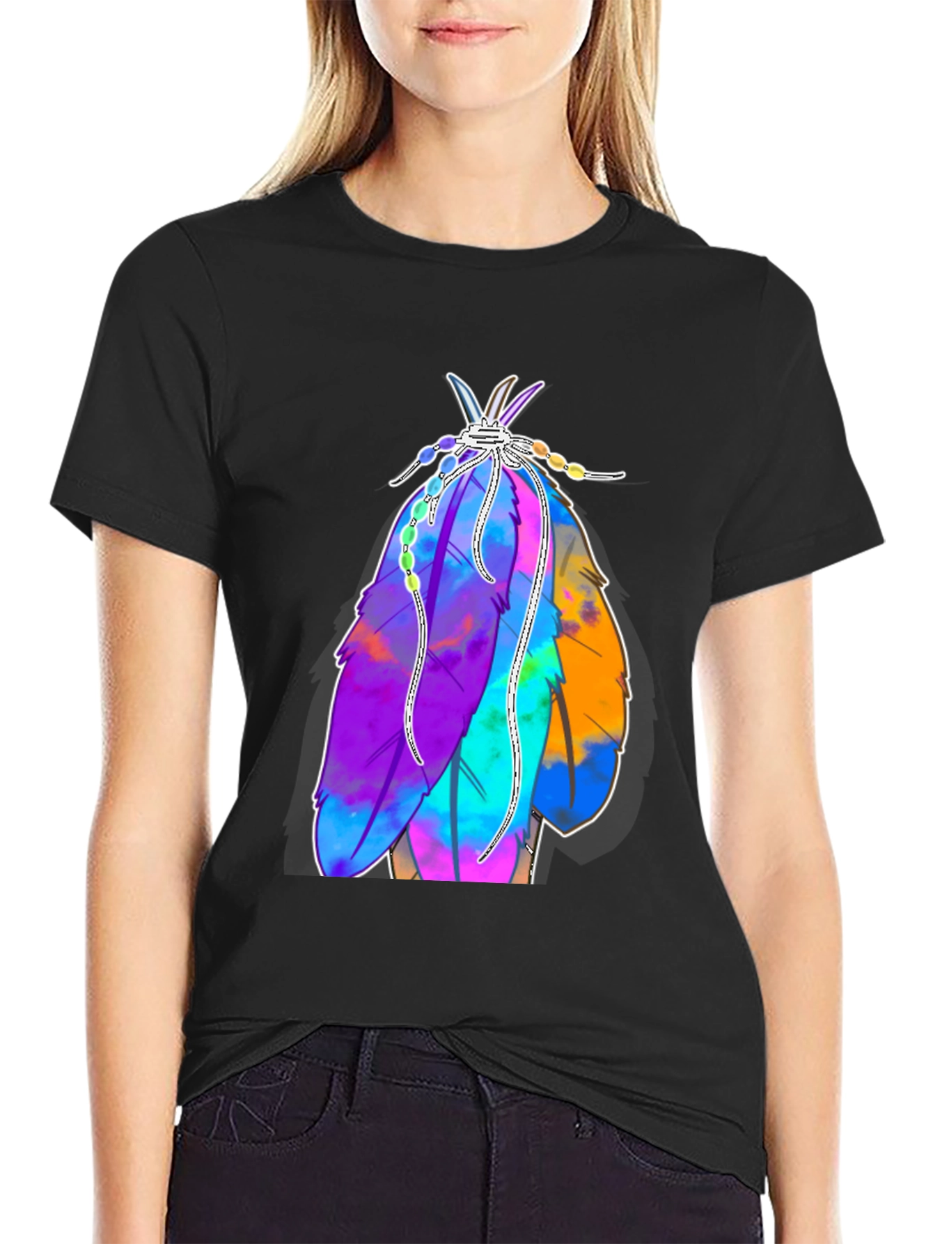 Vibrant Feather Graphic Tee - Casual Style