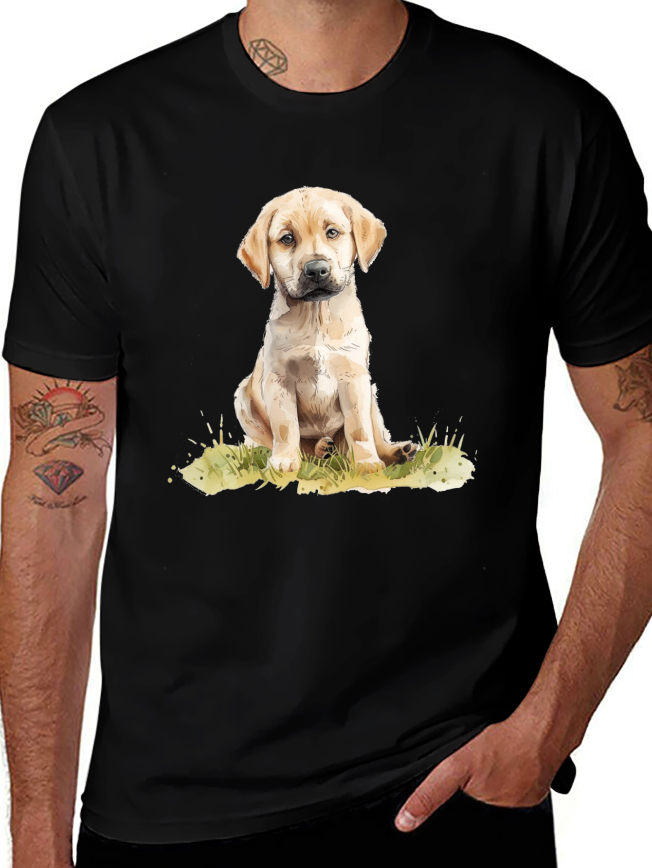 Cute Puppy Dog Graphic Tee - Black Unisex T-Shirt