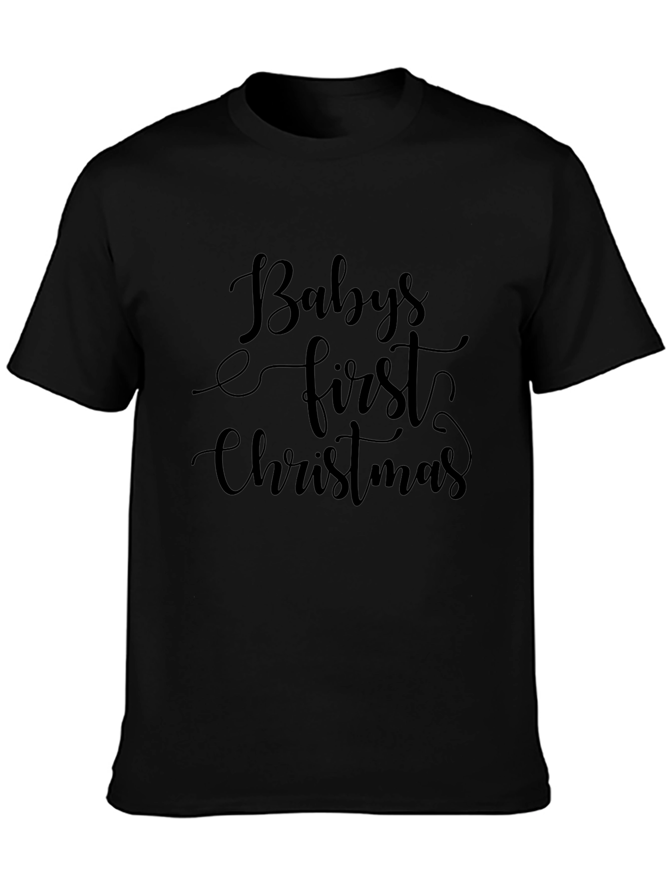 Babys First Christmas Black Crewneck T-Shirt